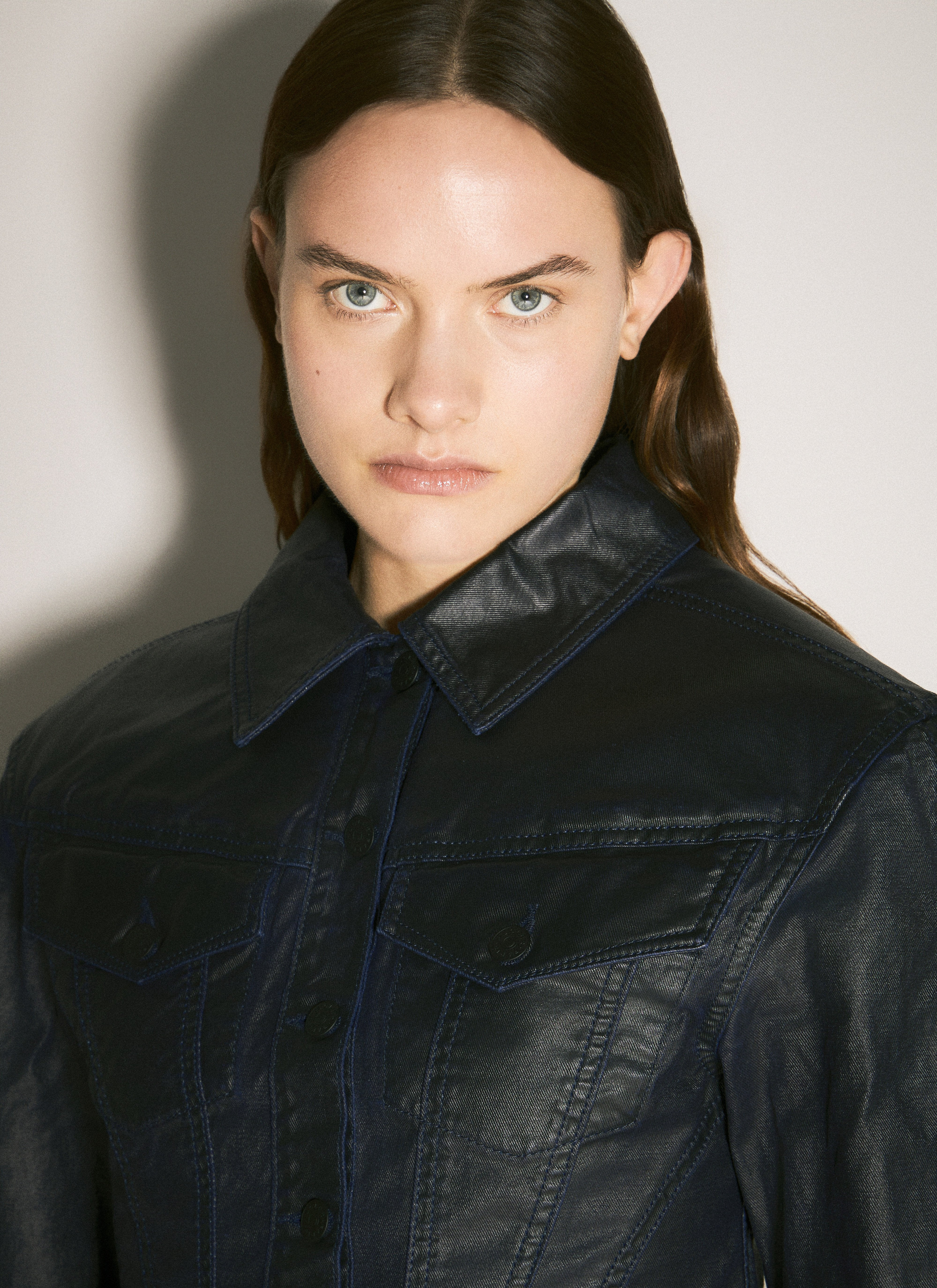 Mugler Women Waxed Denim Jacket - 3