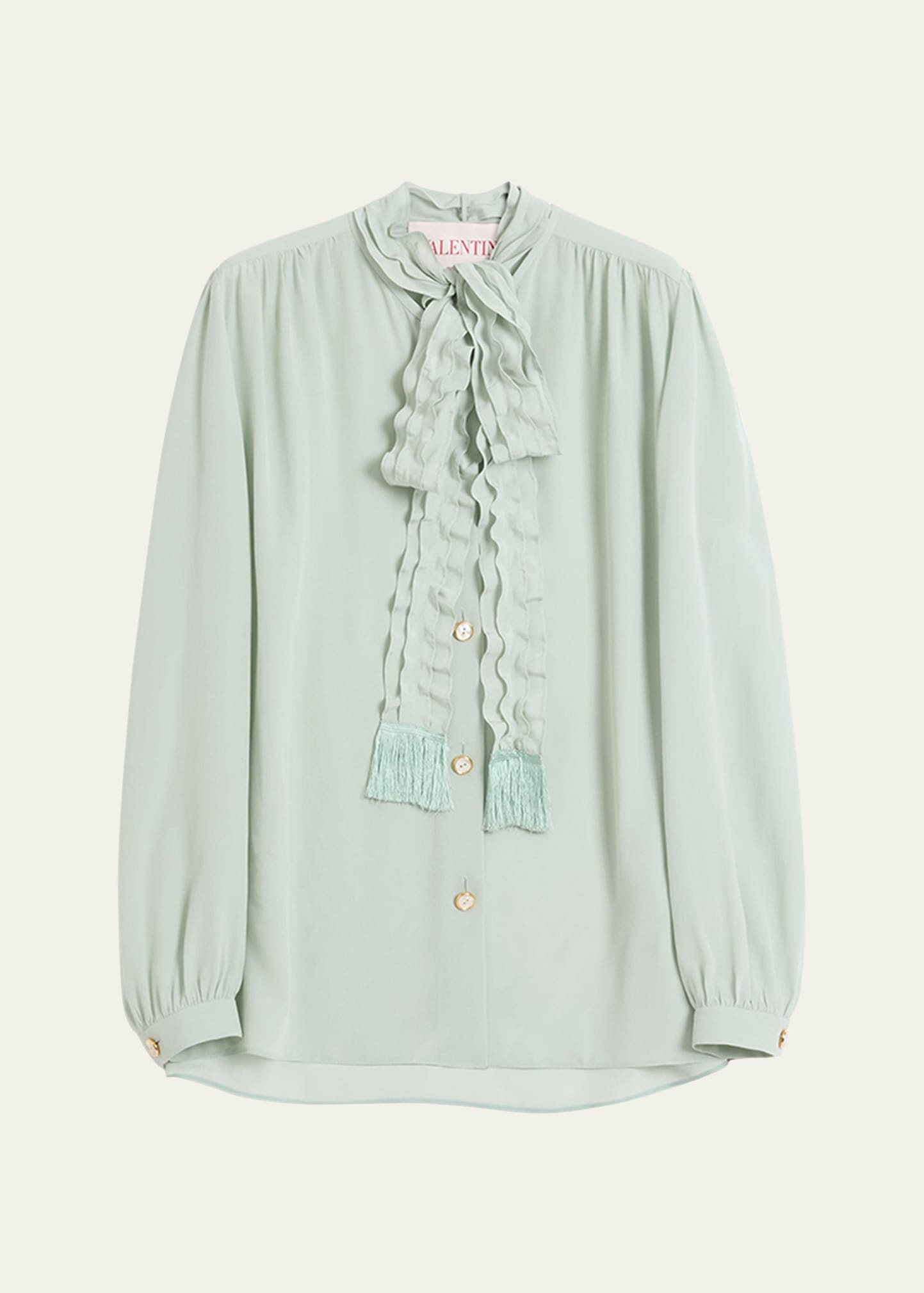 Ruffle Tie-Neck Silk Blouse - 1