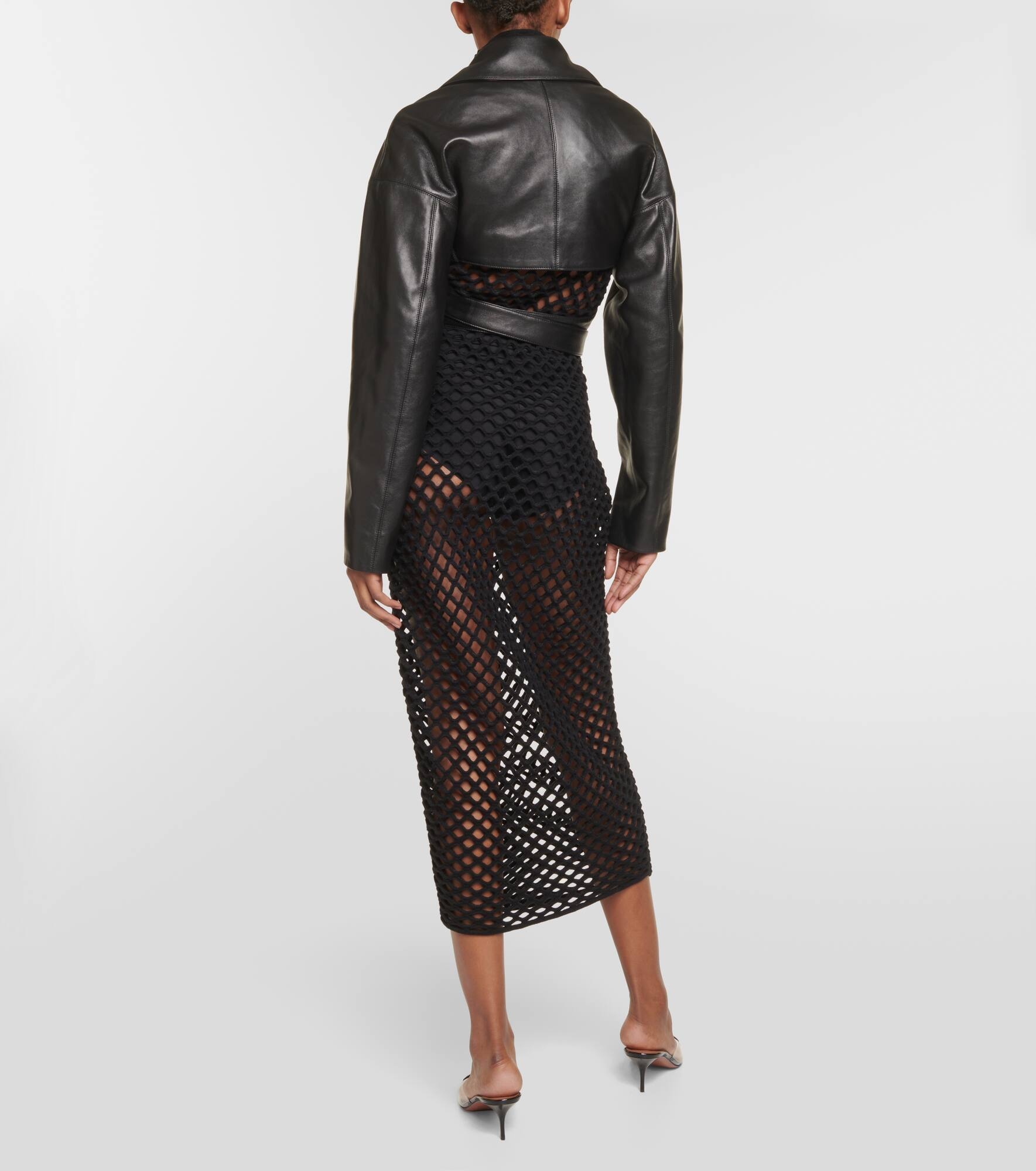 Cropped leather jacket - 3