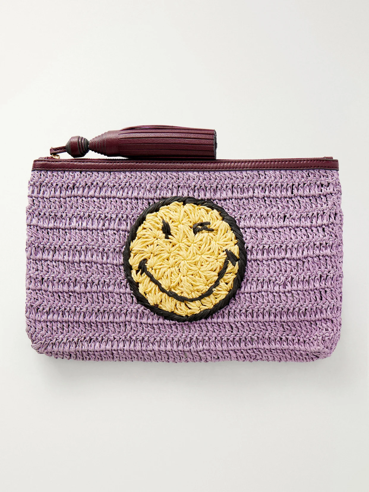 Wink Tasseled Leather-trimmed Raffia Clutch Bag - 1