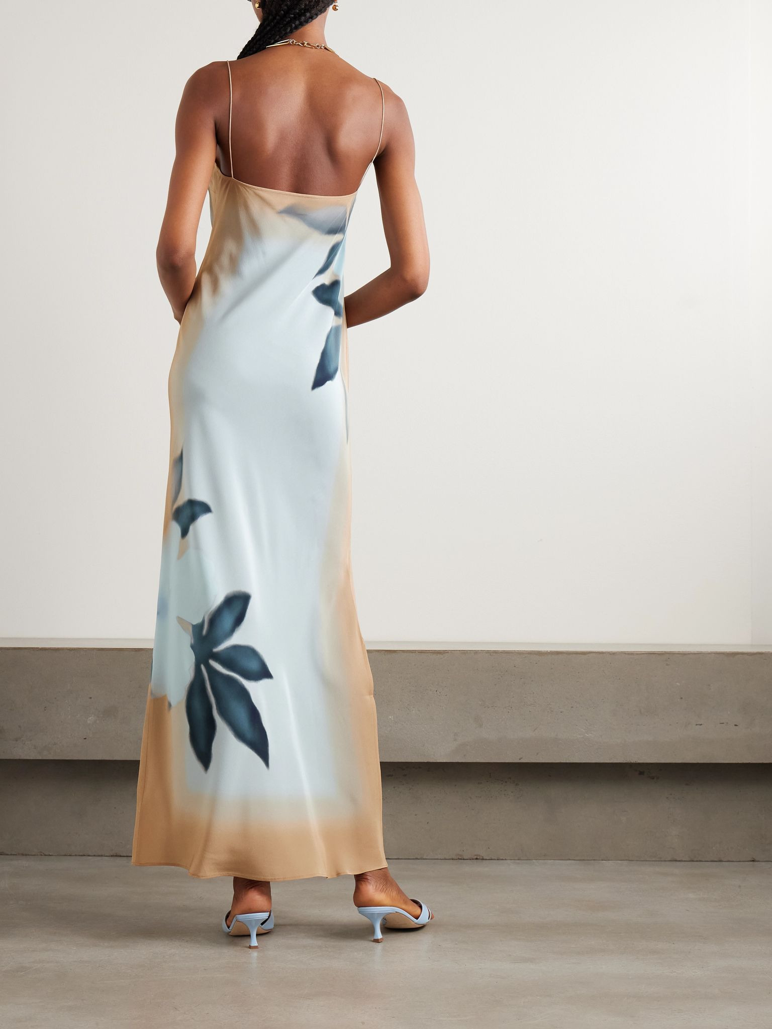 Floral-print silk maxi dress Blue - 3