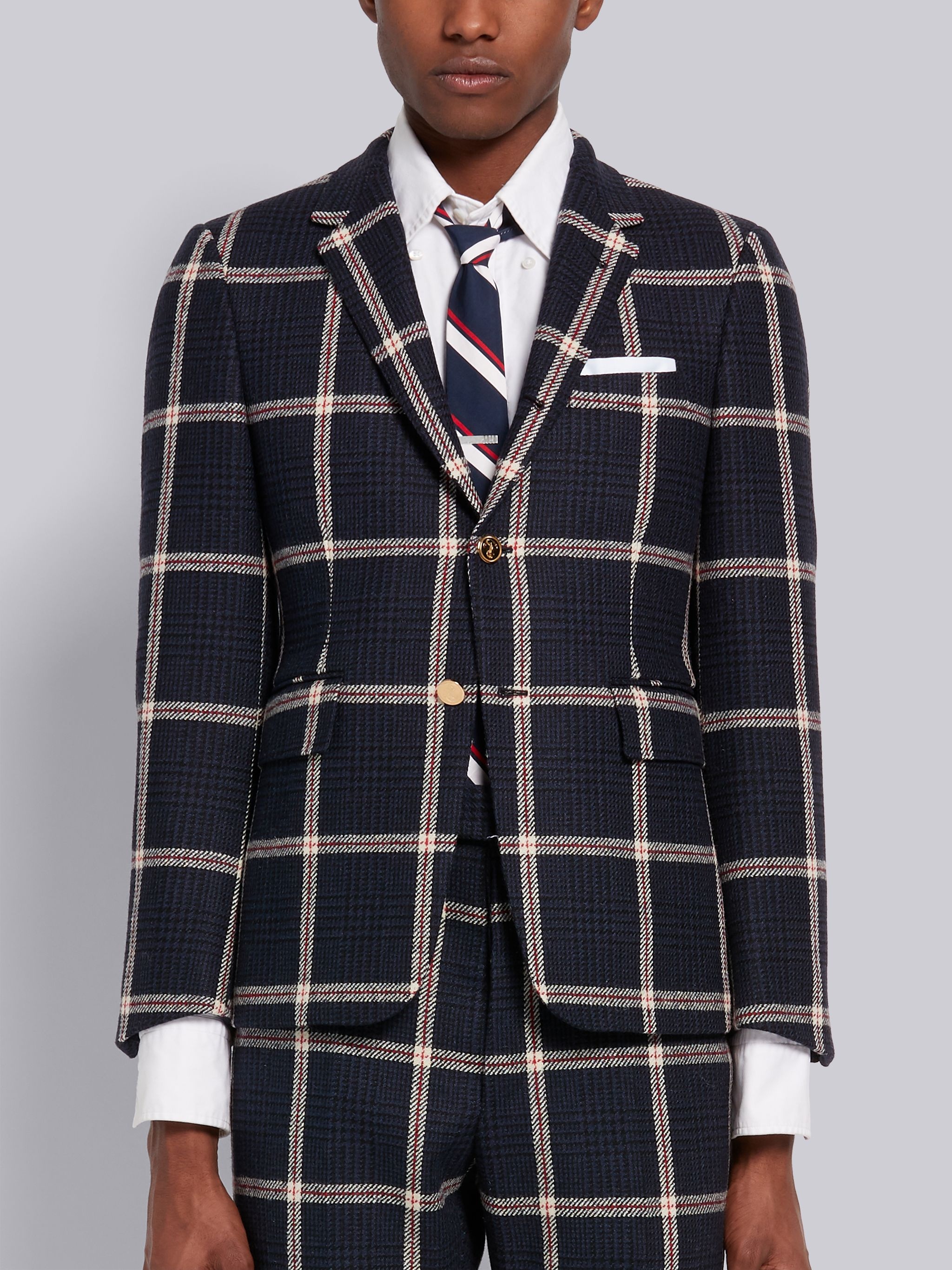 Navy Overcheck Prince of Wales Wool Hunting Tweed Classic Sport Coat - 1