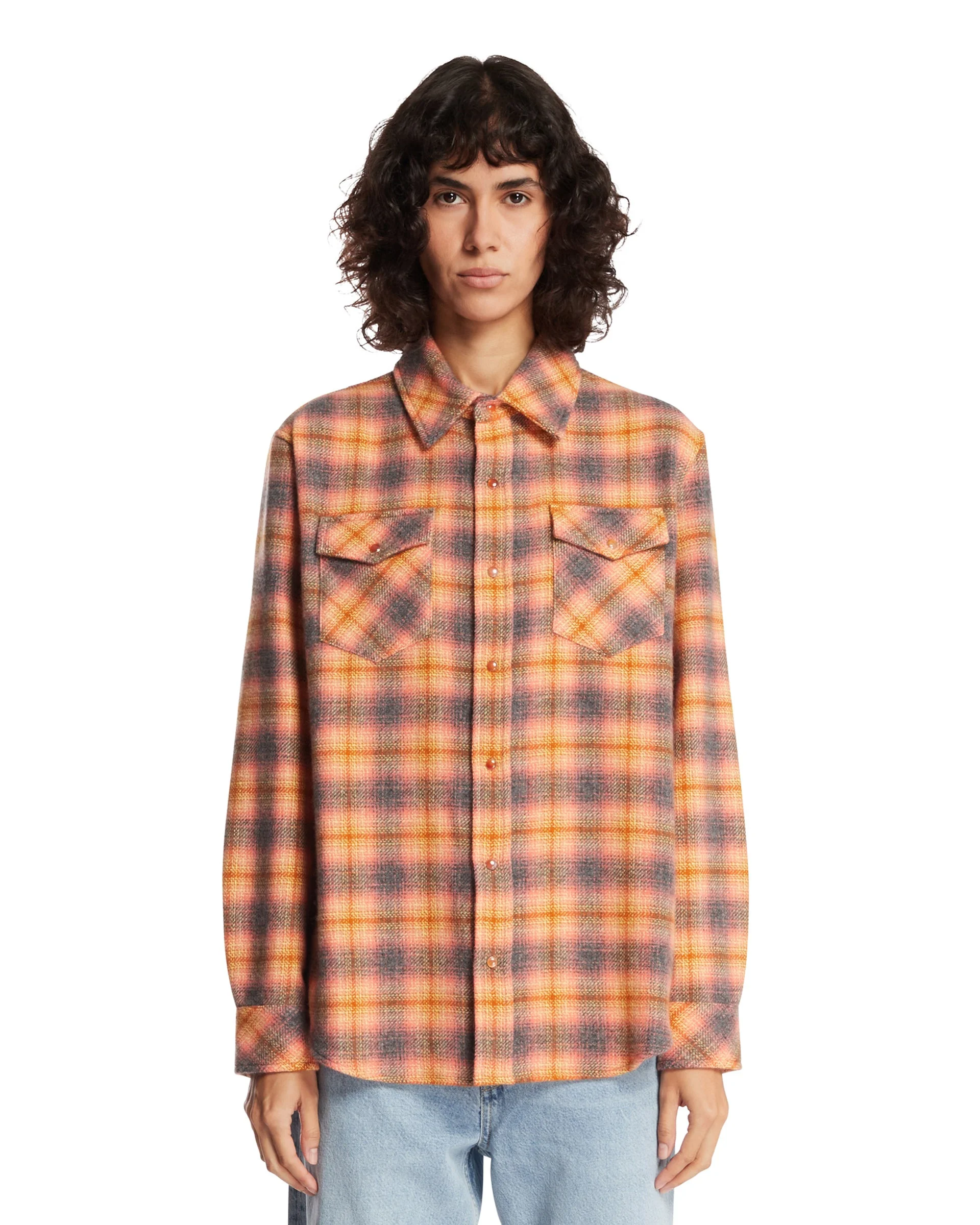 Orange Olive Shadow Tartan Cashmere Shirt - 1