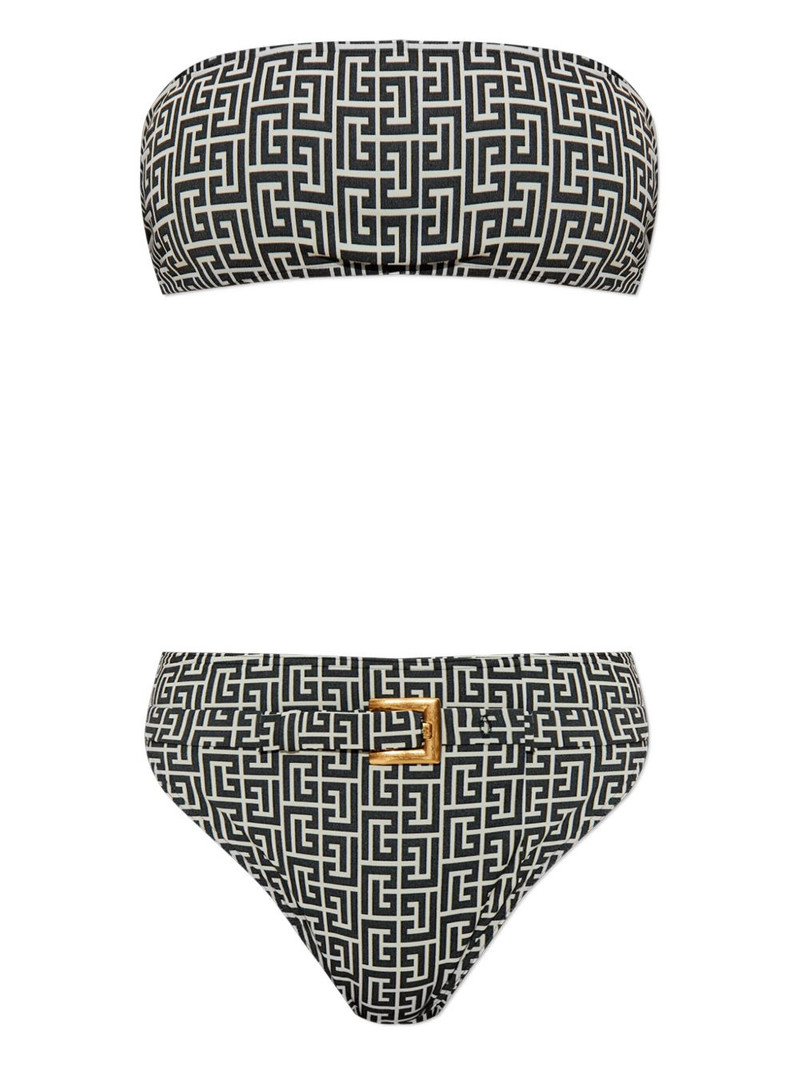 geometric-print belted bikini 1