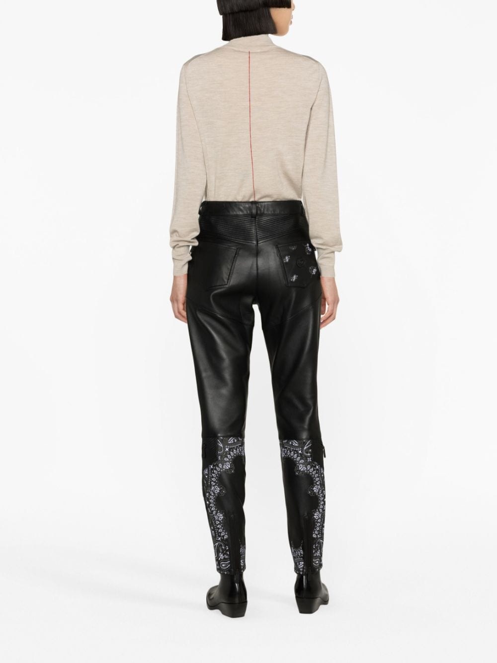 bandana-panelling skinny leather trousers - 4
