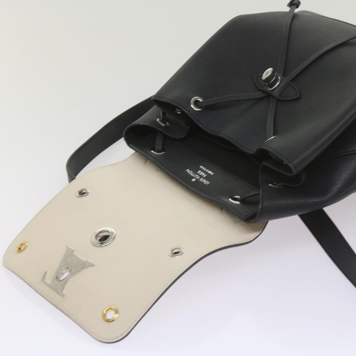 LOUIS VUITTON Lock Me Backpack Calf Leather Black White M54108 - 15