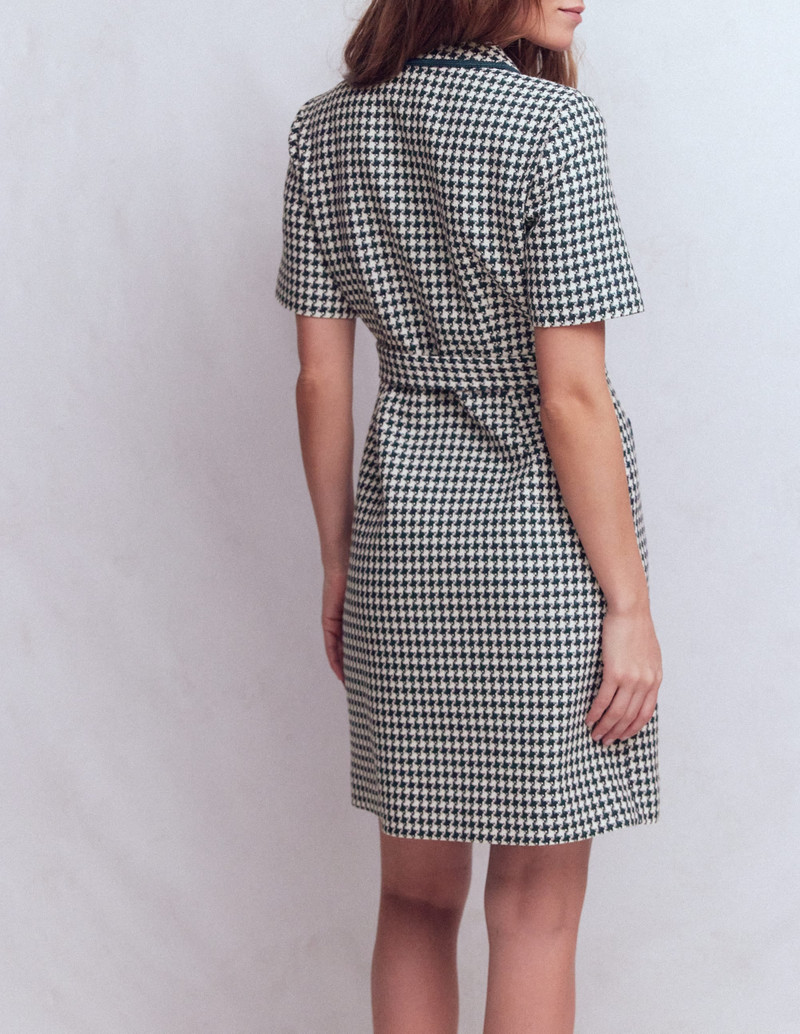 Loren Trim Short Dress-Navy Dogtooth 4