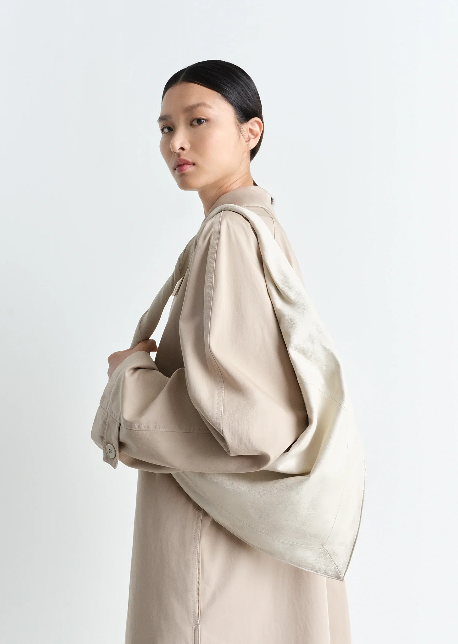 Leather Scarf Bag, Small — Off White - 4