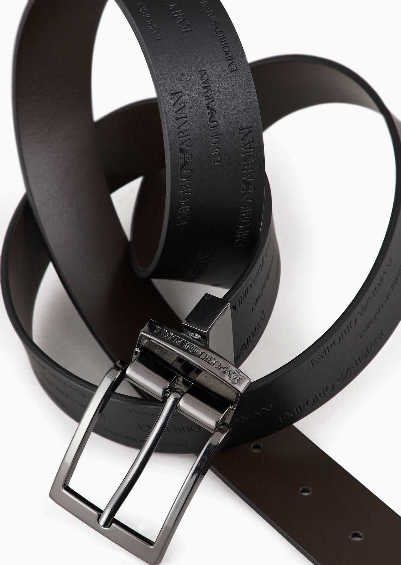 Reversible leather belt with all-over embossed lettering - 3