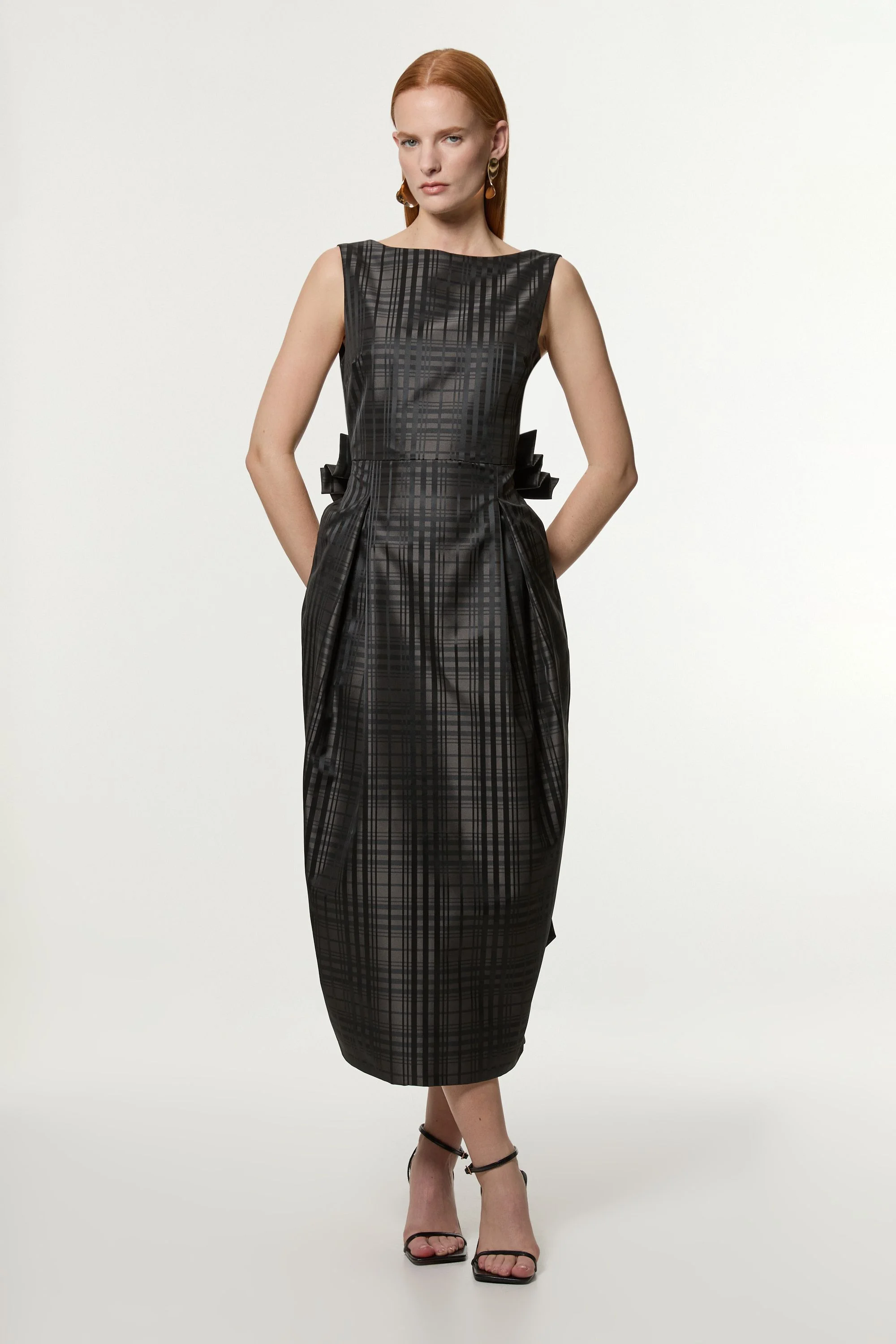 Taffeta Check Bow Detail Tailored Maxi Dress - 1