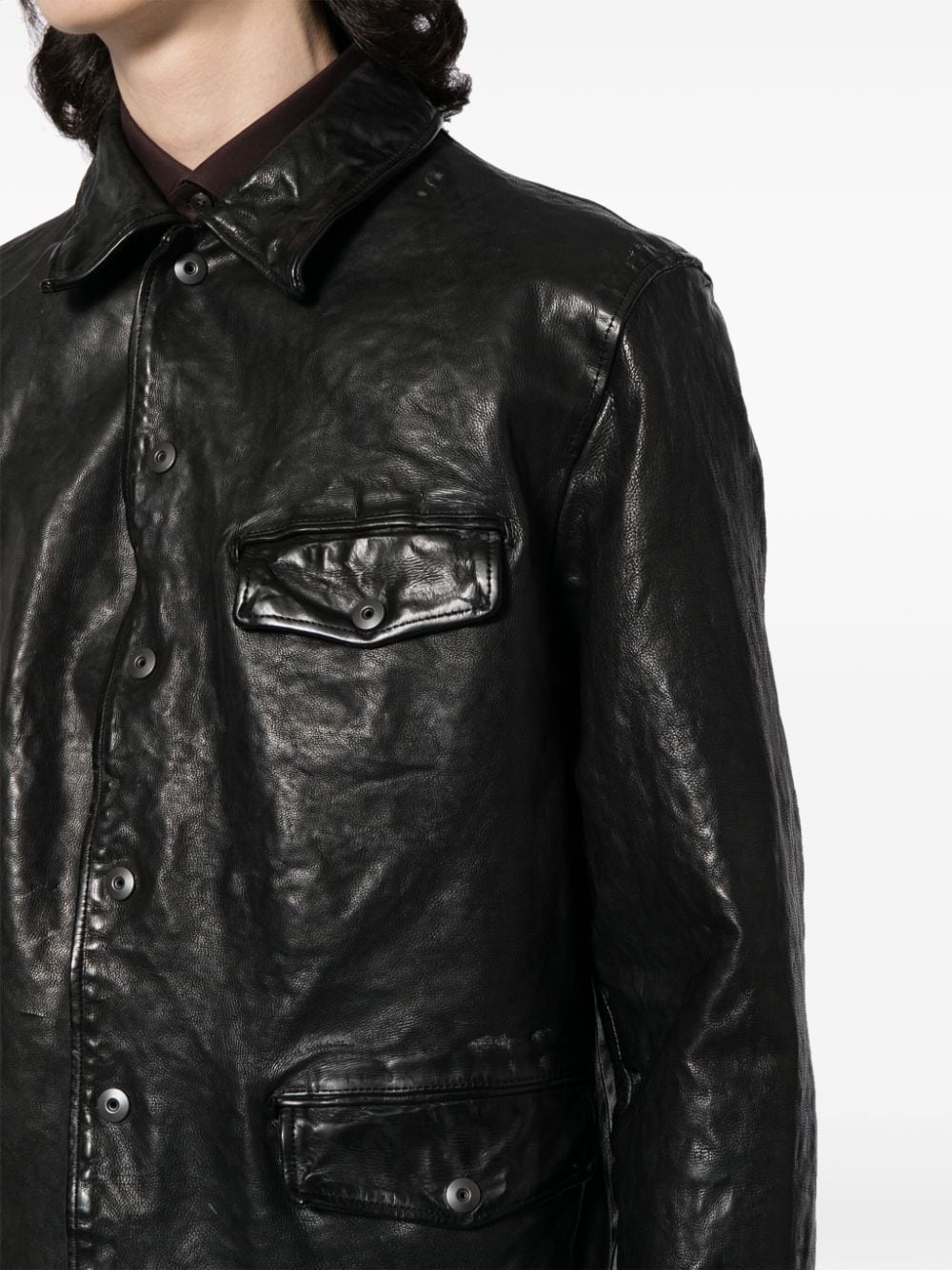 classic-collar leather jacket - 5