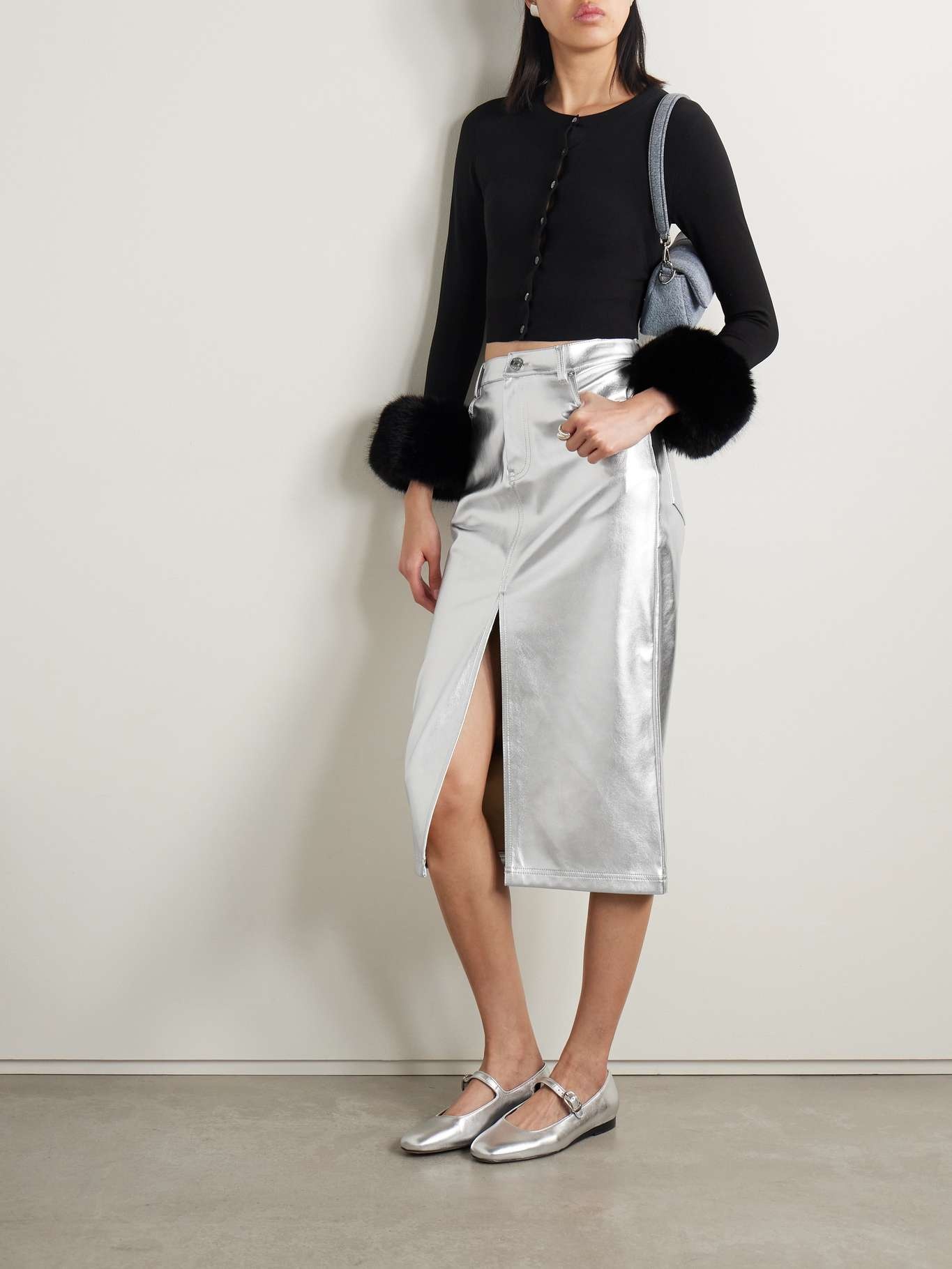 Oaklyn metallic faux leather midi skirt - 2