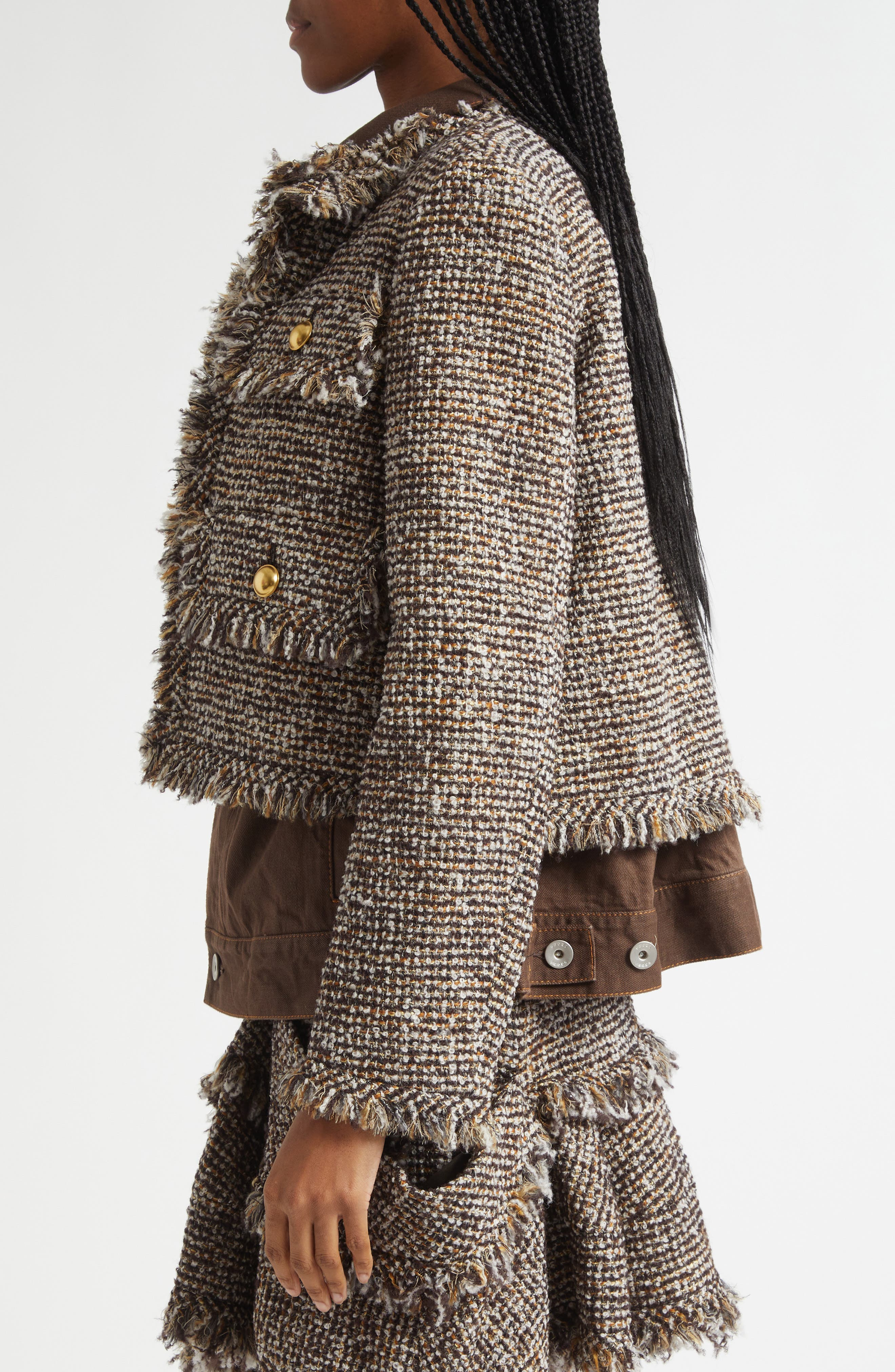 Sacai Tweed & Denim Layered Jacket in Brown at Nordstrom - 4