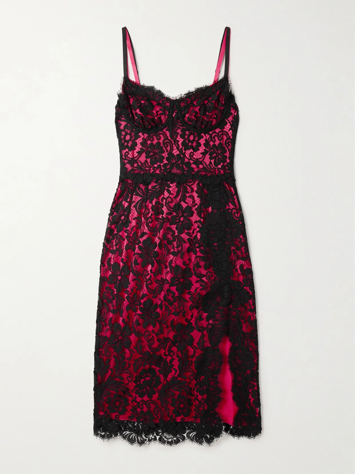Layered Cotton-blend Lace And Stretch-silk Satin Bustier Midi Dress - 1