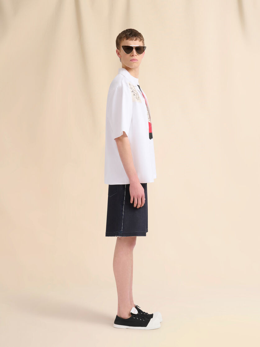 DEEP BLUE STRETCH DENIM TROMPE L'OEIL BERMUDA SHORTS - 5