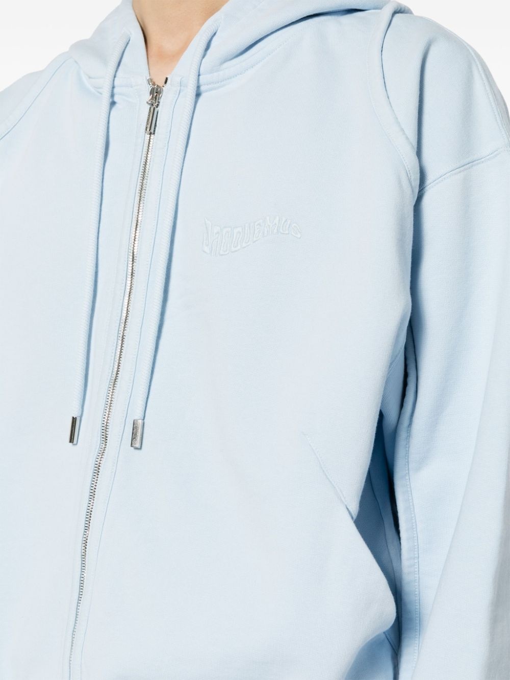 logo-embroidered two-way zip hoodie - 5