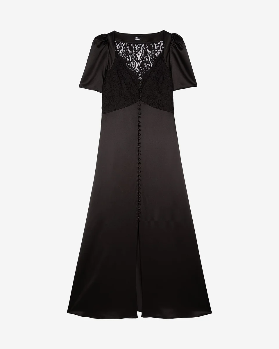 SILK MAXI DRESS WITH BLACK LACE - 1