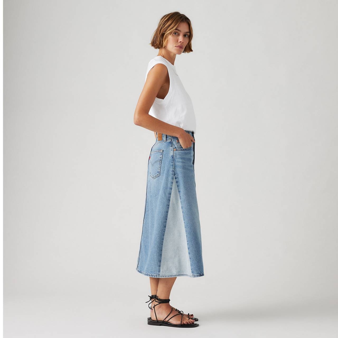 HIGH RISE A-LINE PIECED SKIRT - 6