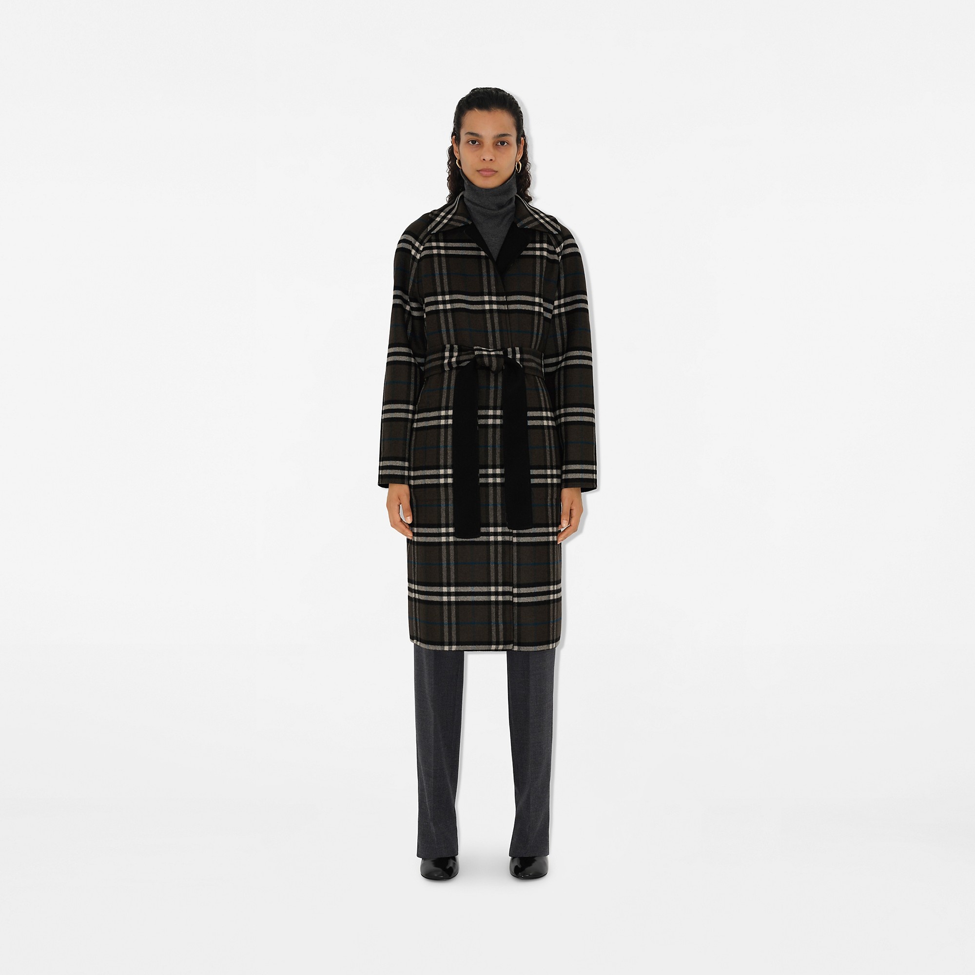 Reversible Check Wool Wrap Coat - 5