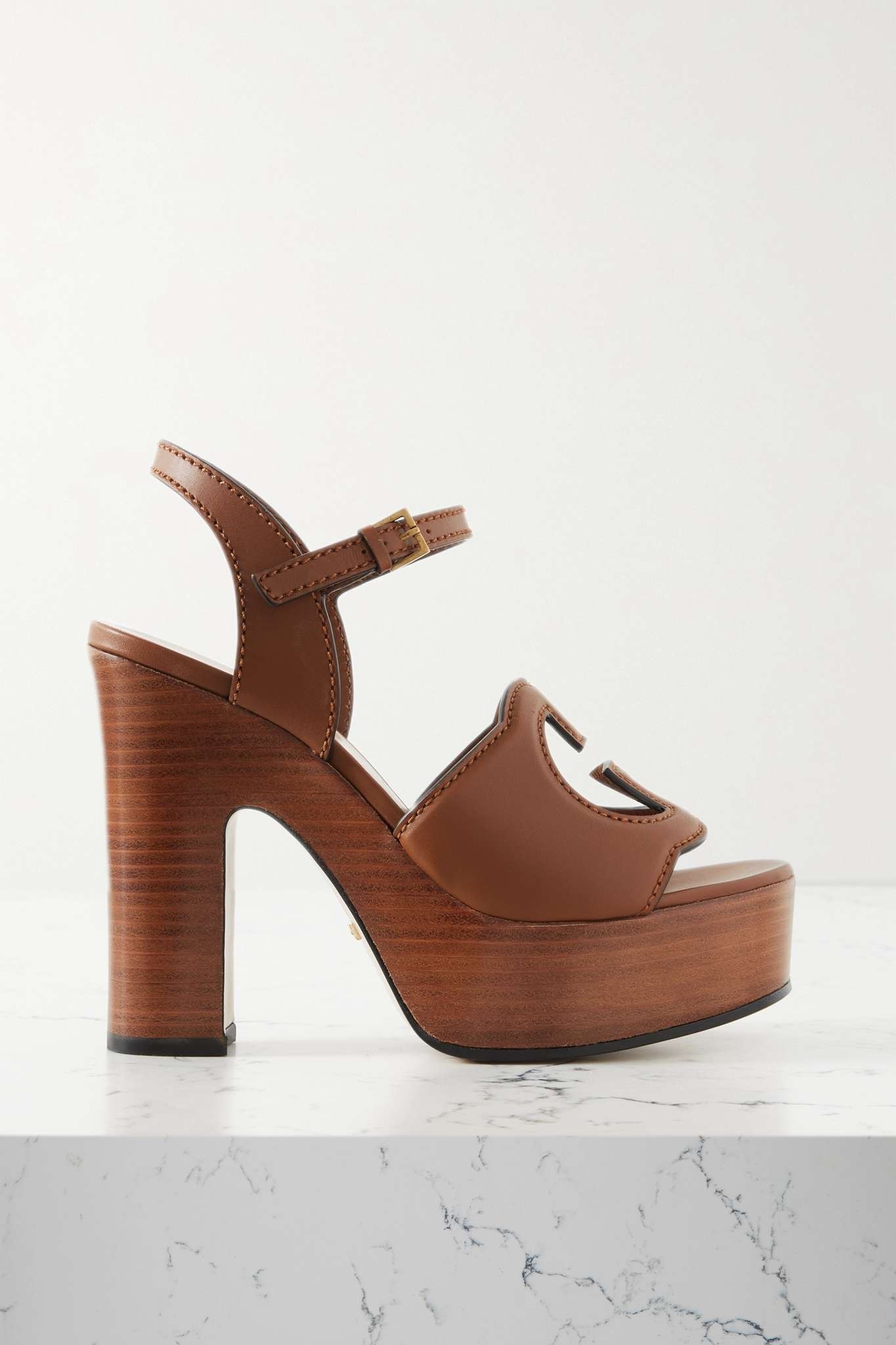 Cutout leather platform sandals - 1