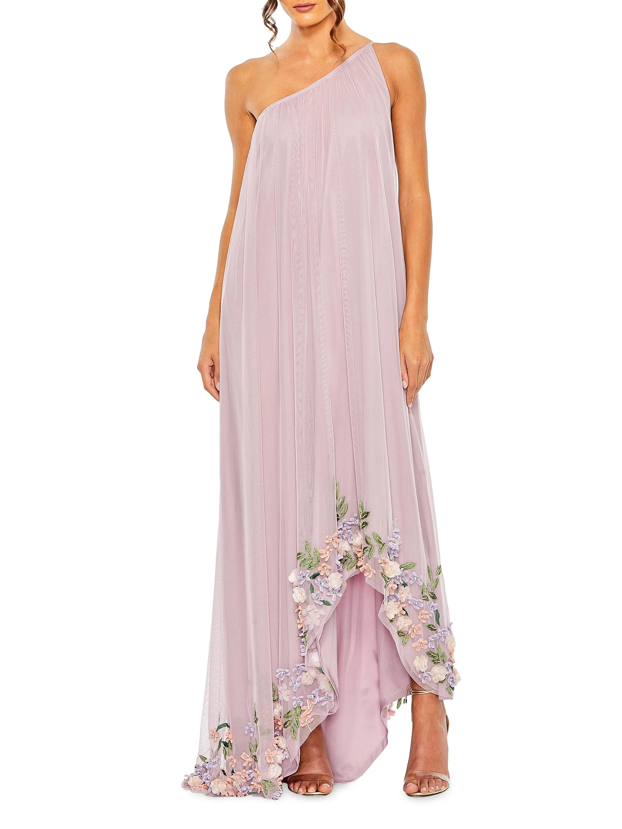 Women's Mac Asymmetric Floral Chiffon High-Low Gown - Orchid Multi - 1