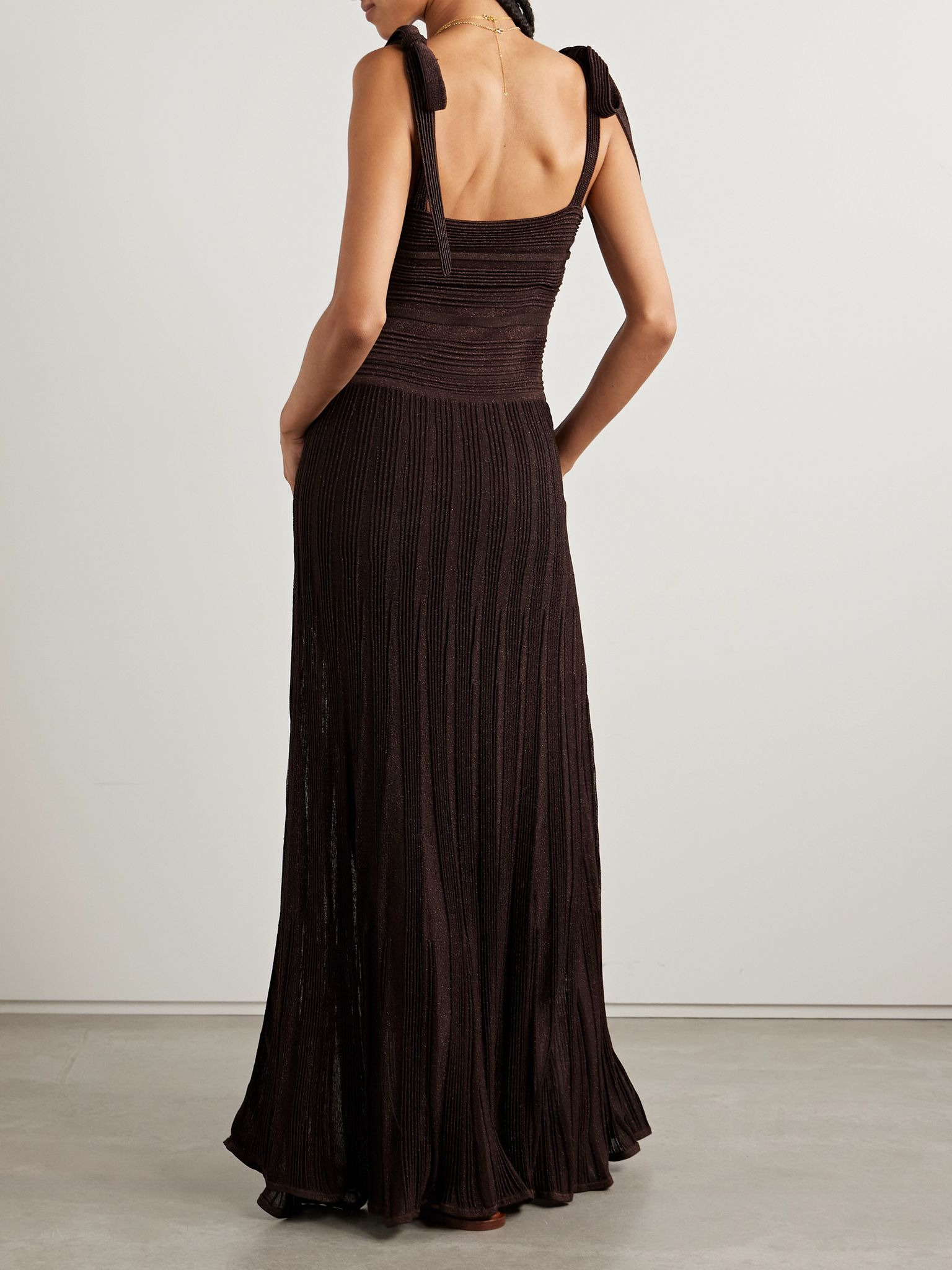Lucky metallic ribbed stretch-knit maxi dress Chocolate - 3