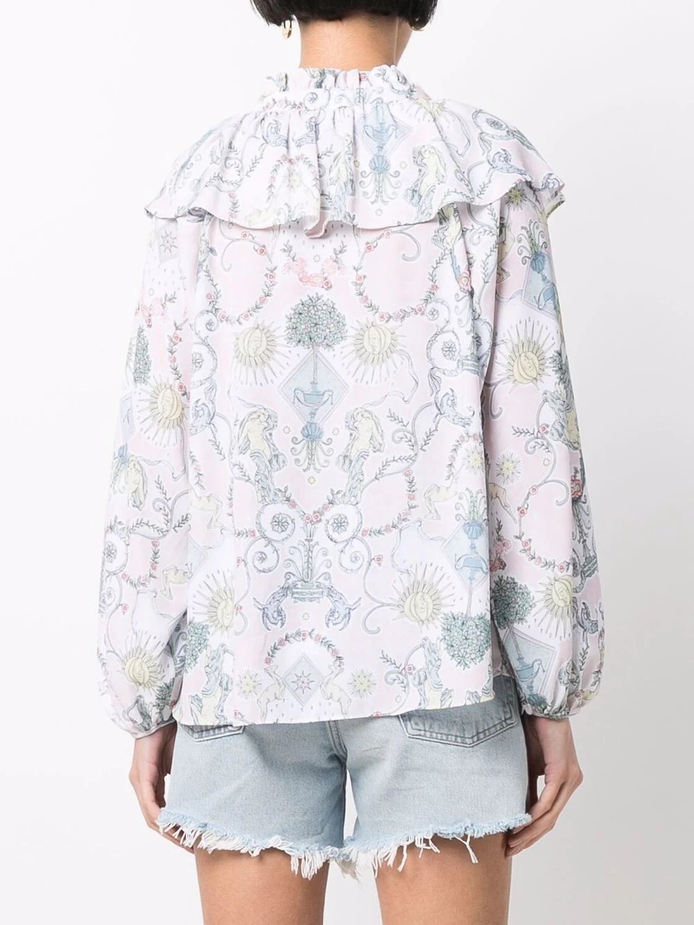 baroque-print ruffled blouse - 4