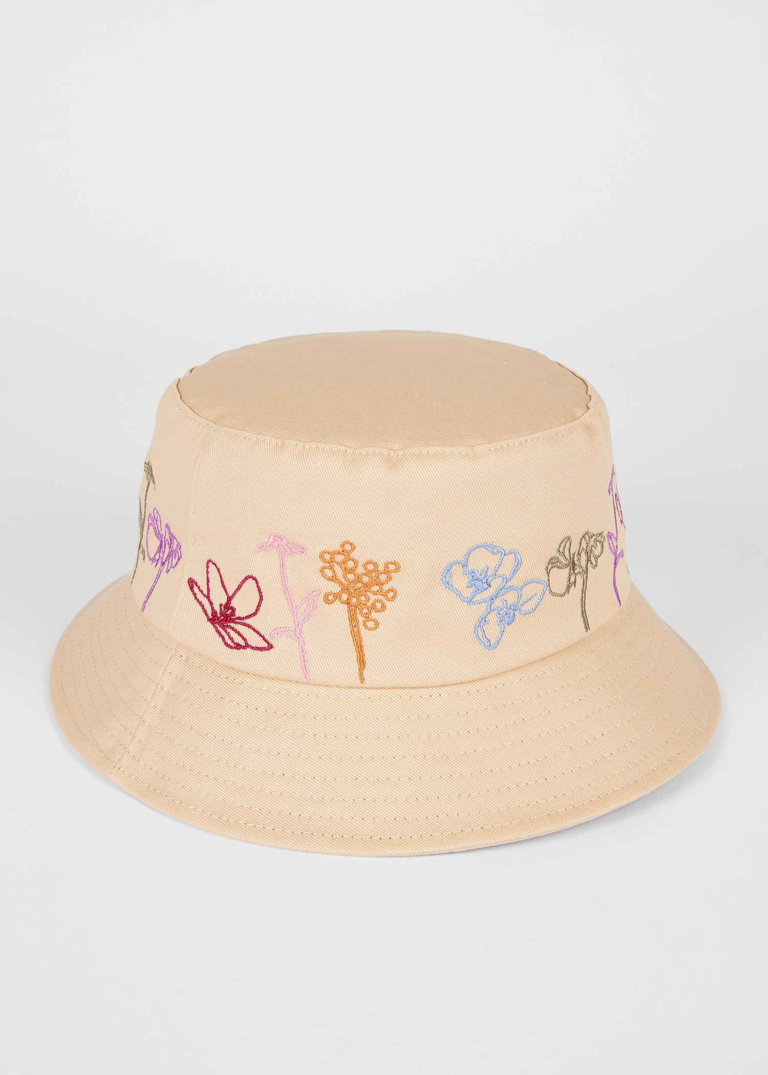 Women's Taupe Bucket Hat with Floral Embroidery - 2