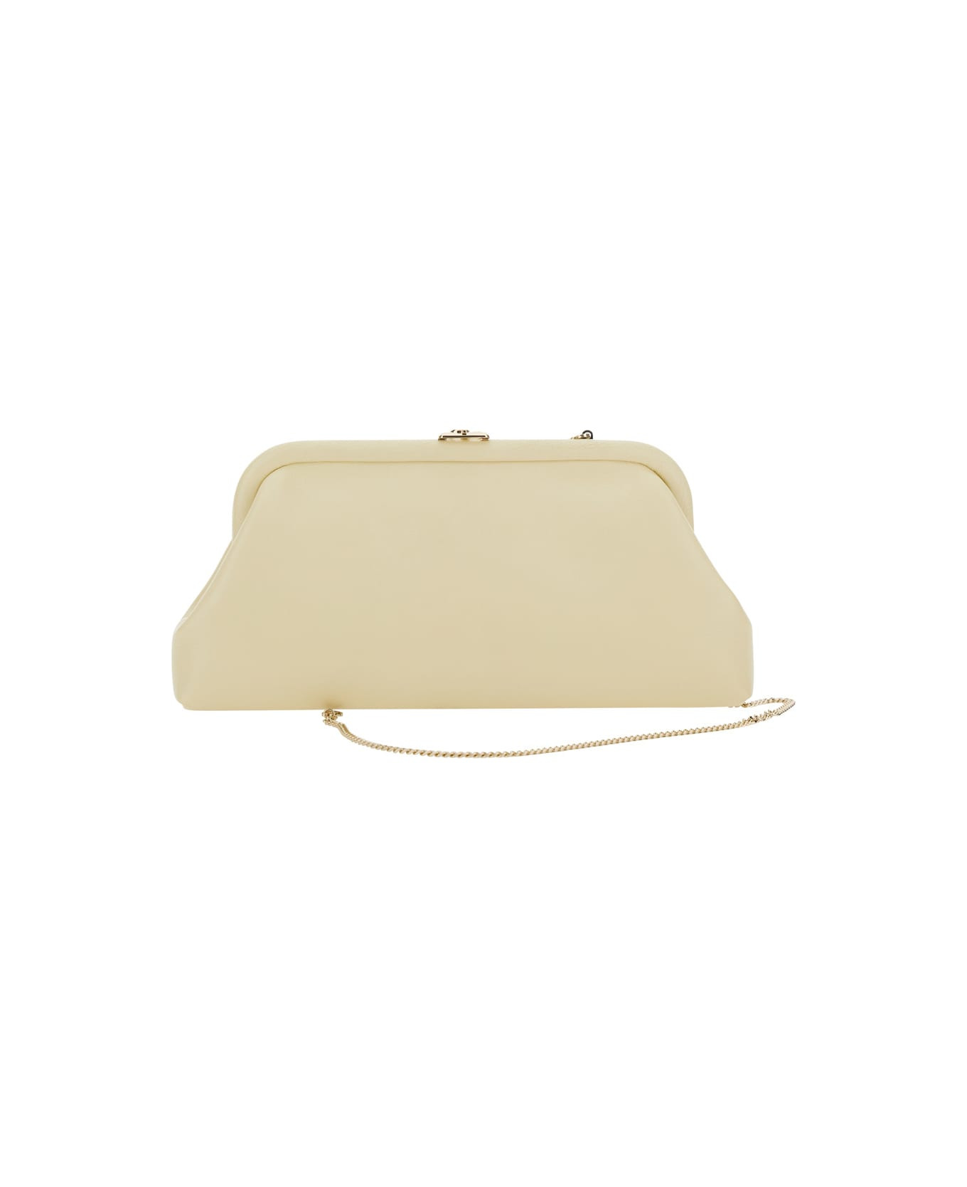 'skylar' White Clutch With Chain-link Shoulder Strap And Kiss-lock Closure With Logo Plaque In Leath - 2