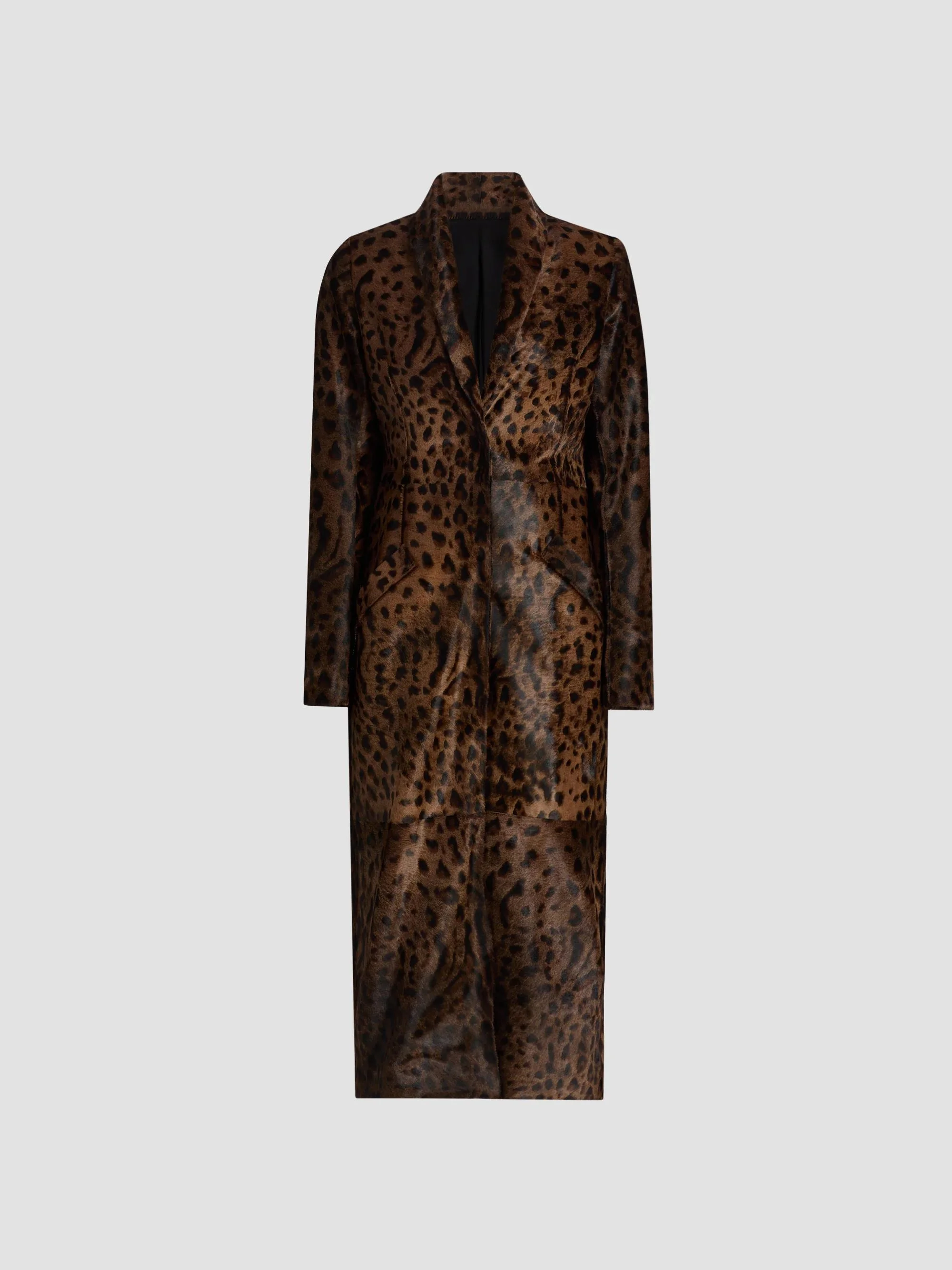 Women's Calf Hair Long Coat - Dark Natural - 1