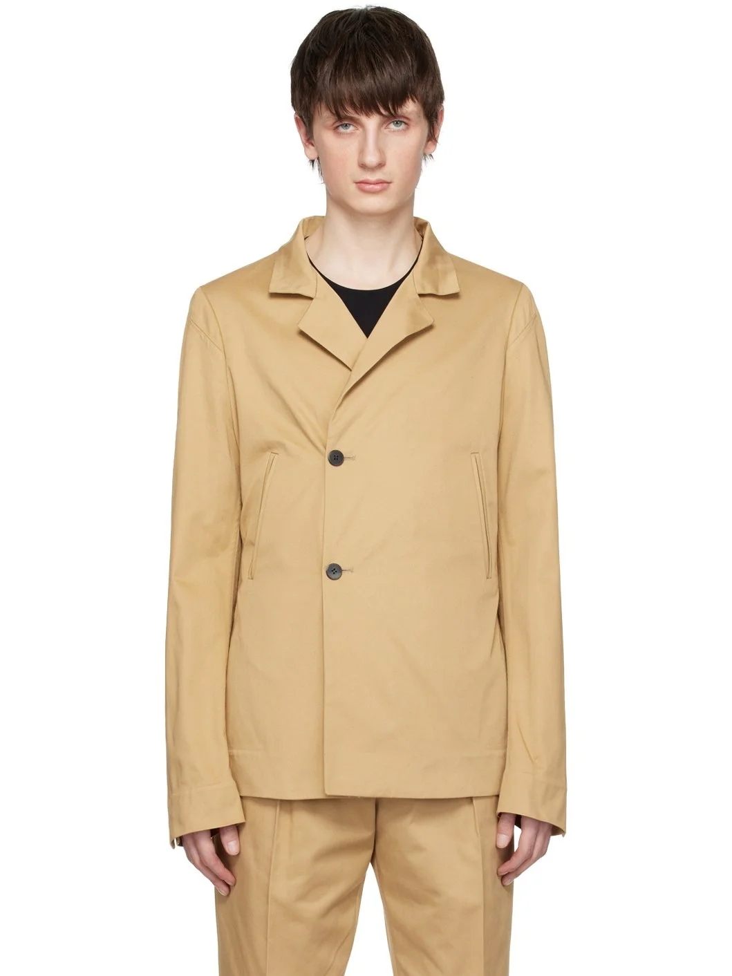 Beige Double-Breasted Blazer - 1