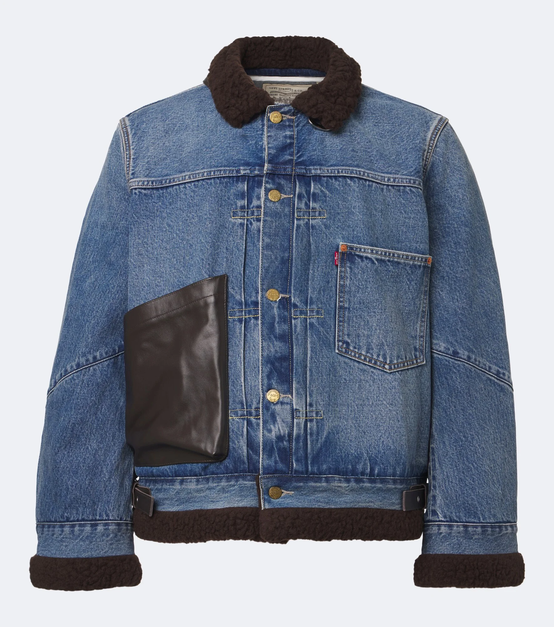 Leather-trimmed denim jacket - 1