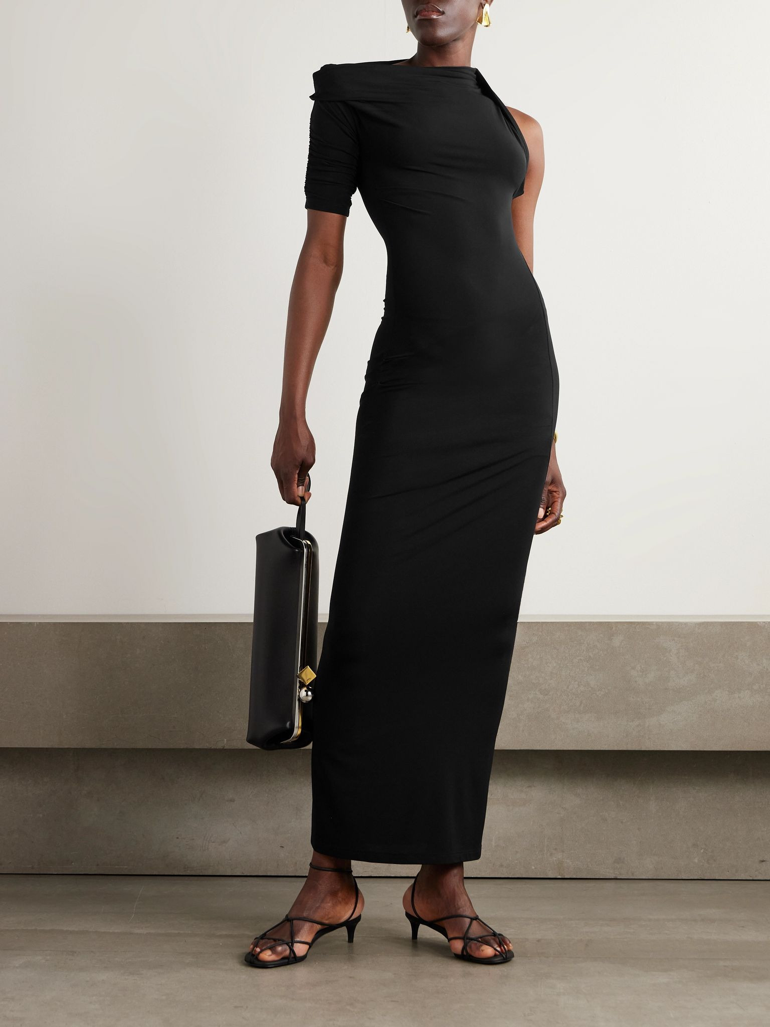 The Drapeado one-sleeve jersey midi dress Black - 2