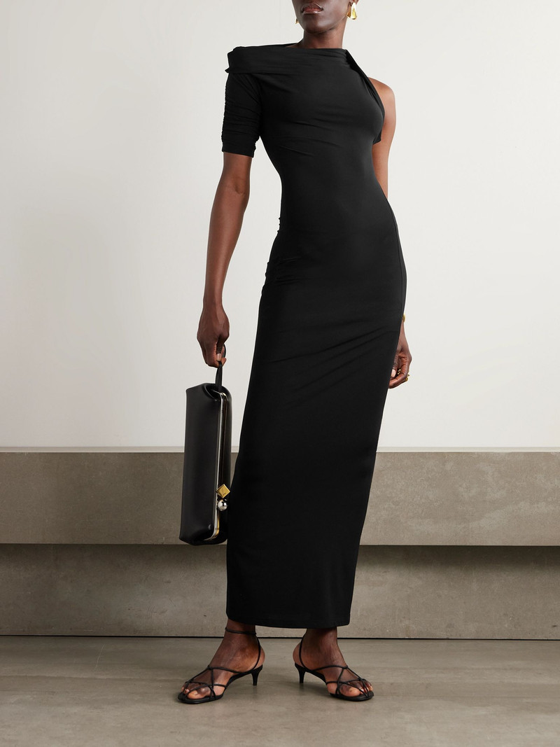 JACQUEMUS The Drapeado one-sleeve jersey midi dress Black outlook
