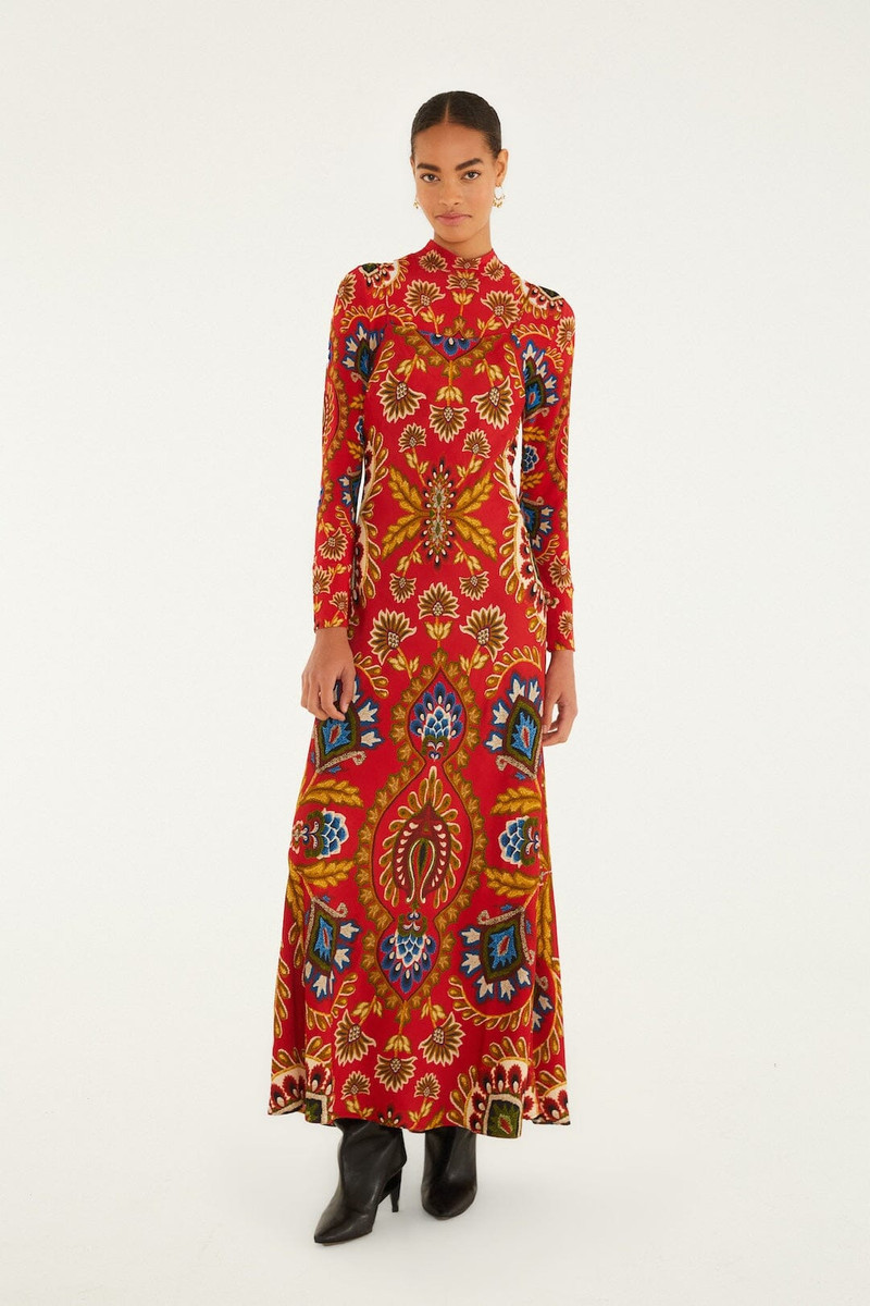 Red Folk Tapestry Lenzing™ Ecovero™ Viscose Slip Maxi Dress 4