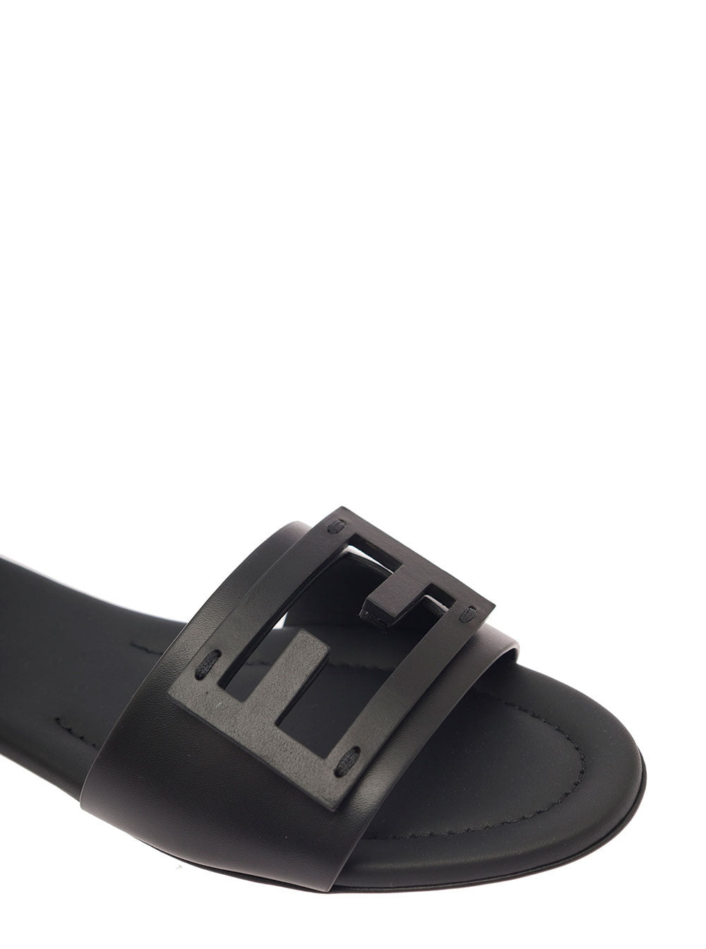 Fendi Women Leather Slide Mules With Logo Buckle - 4