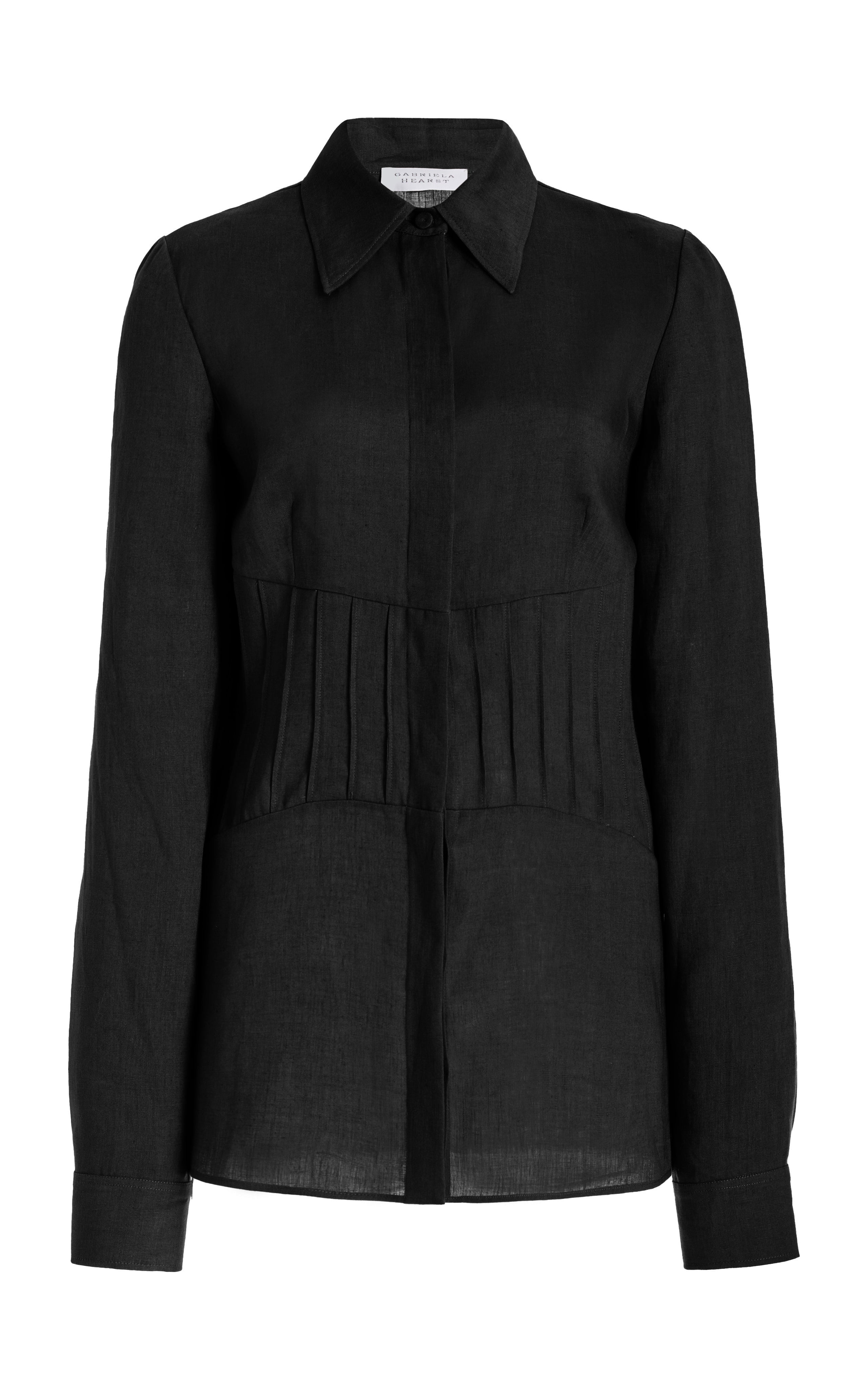 Duff Pleated Top in Black Aloe Linen - 1