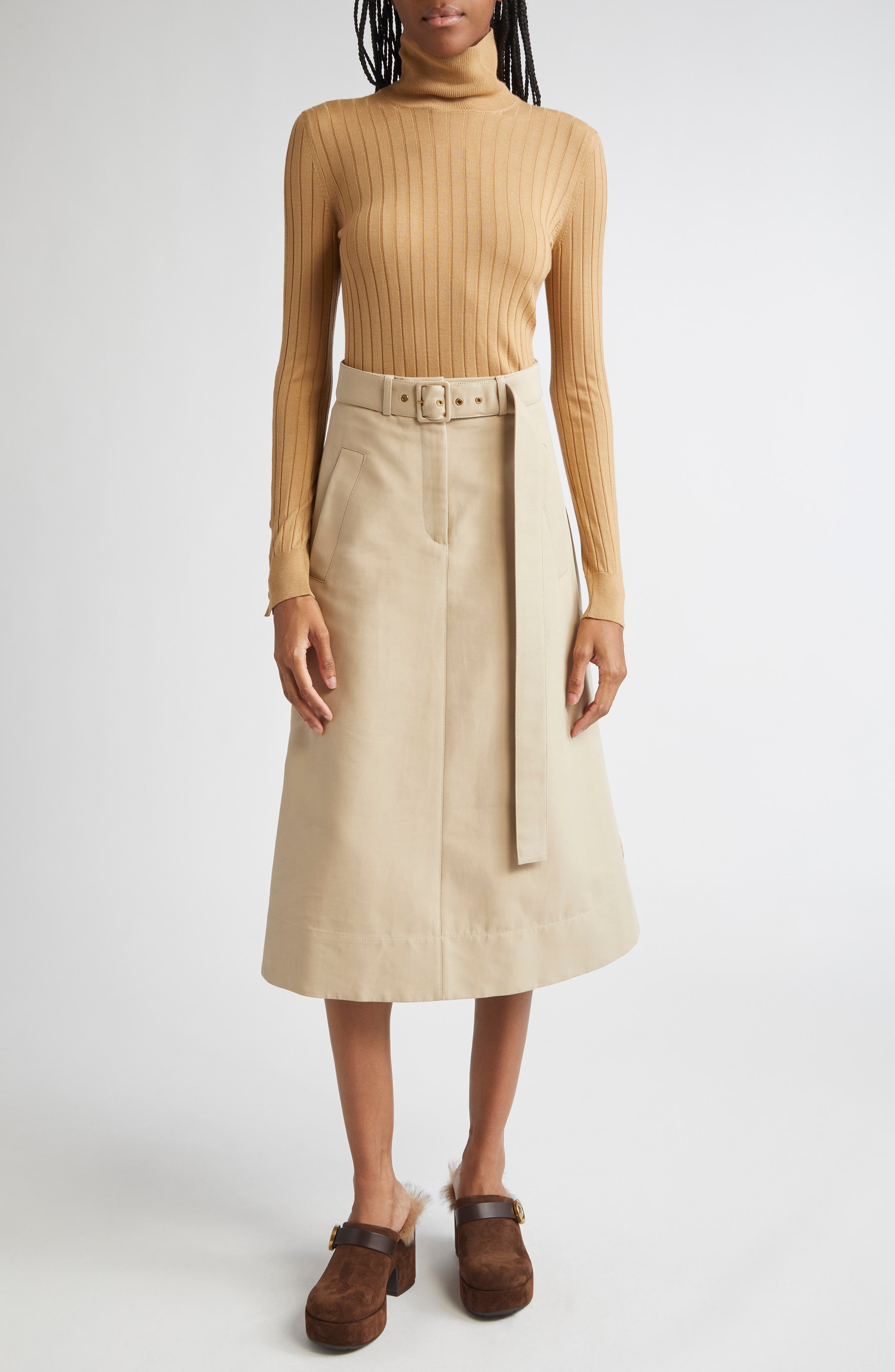 Moncler Virgin Wool & Cashmere Rib Turtleneck Sweater in Warm Beige at Nordstrom - 2