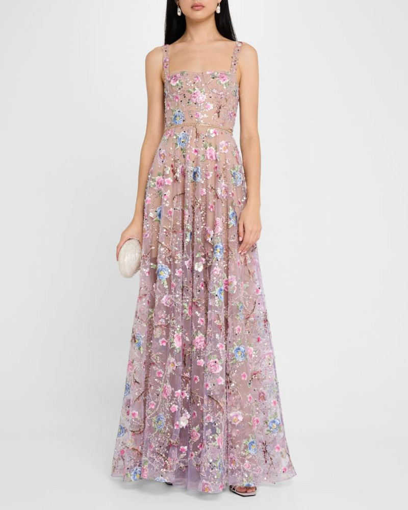 Midnight Floral-Embroidered Bead & Sequin Gown 4
