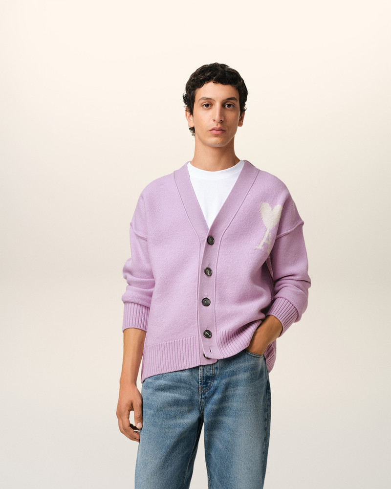 AMI Paris PURPLE WOOL AMI DE COEUR CARDIGAN outlook