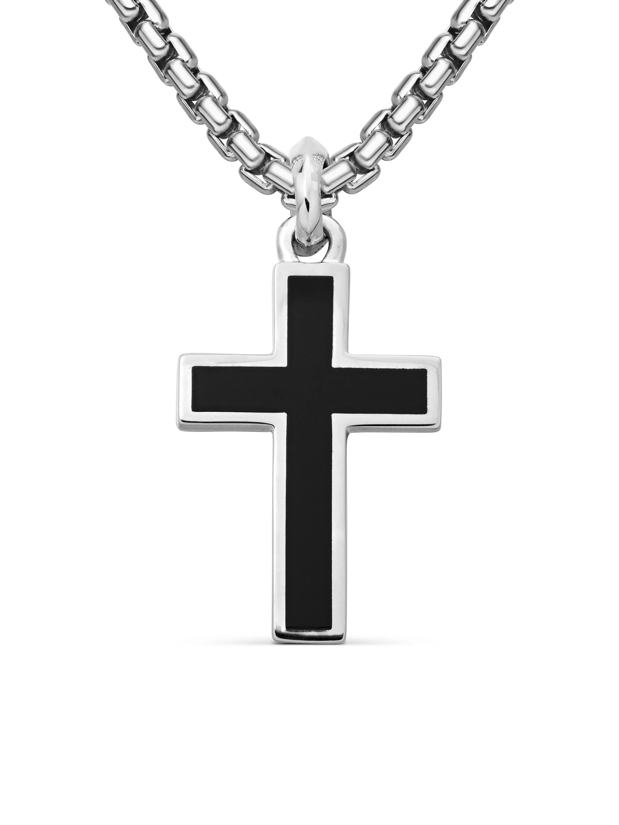 Men's Exotic Stone Cross in Sterling Silver with Black Onyx, 26mm - Black Onyx - 1