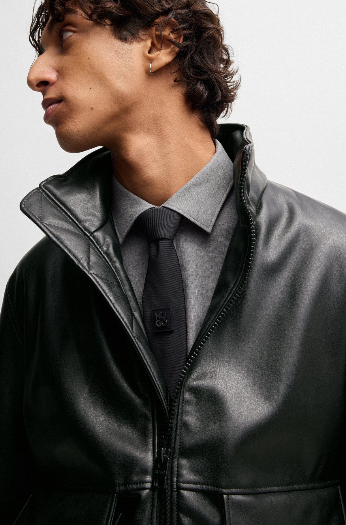 FAUX-LEATHER JACKET WITH STACKED LOGO - 5