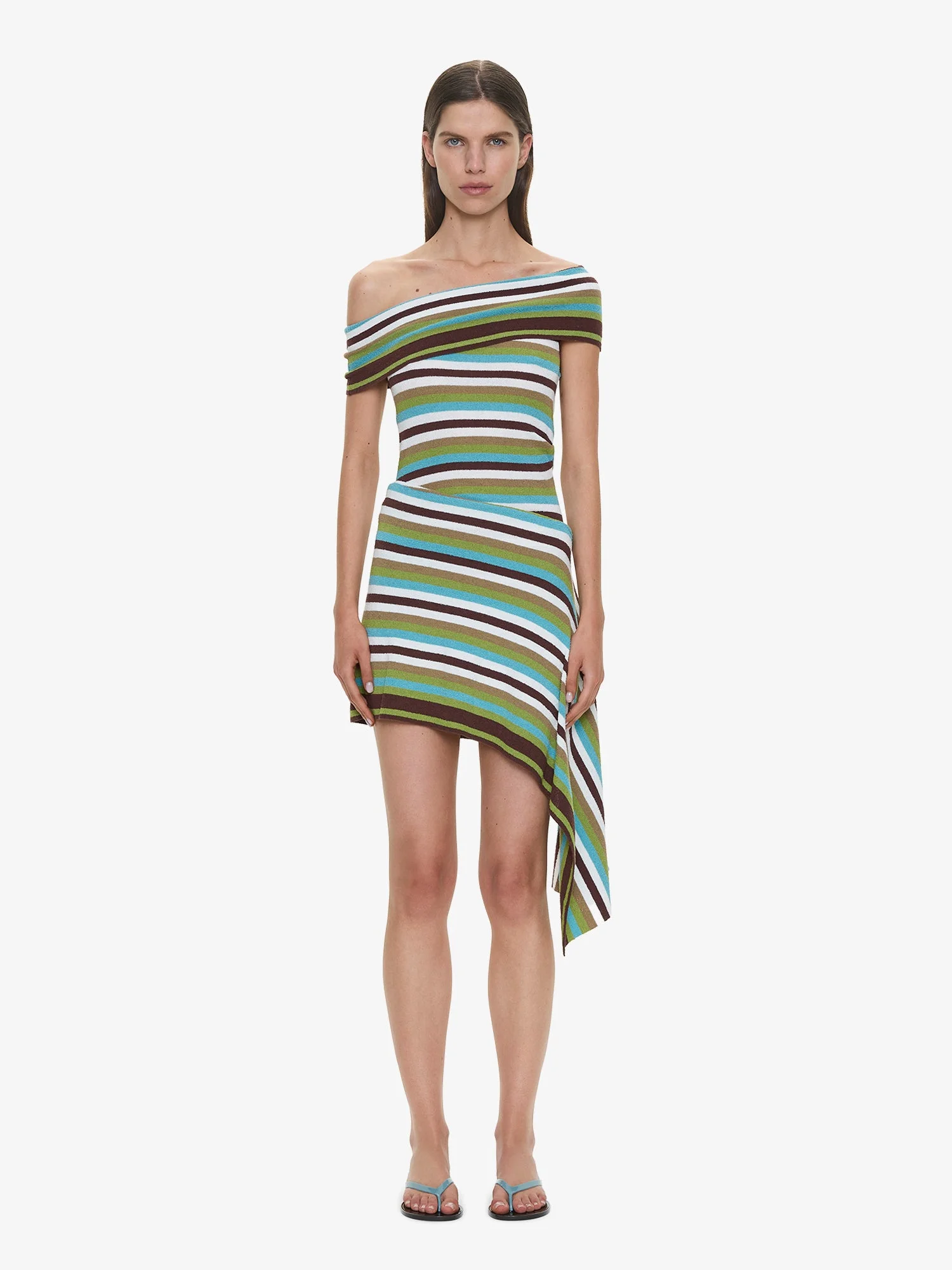 Stripe Knit Extension Drape Mini Dress - 1