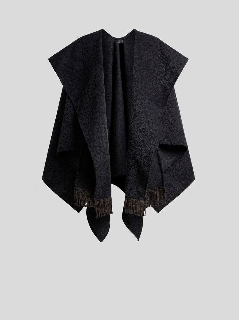 WOOL-BLEND JACQUARD CAPE WITH PAISLEY FOLIAGE MOTIF 1