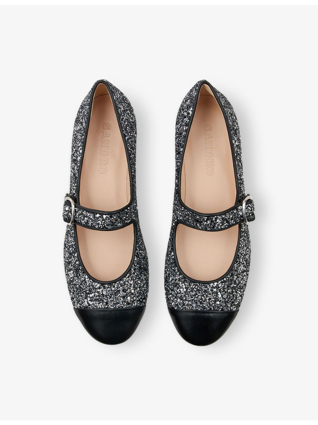 Contrast-Toe Glittered and Leather Mary Jane Flats - 3