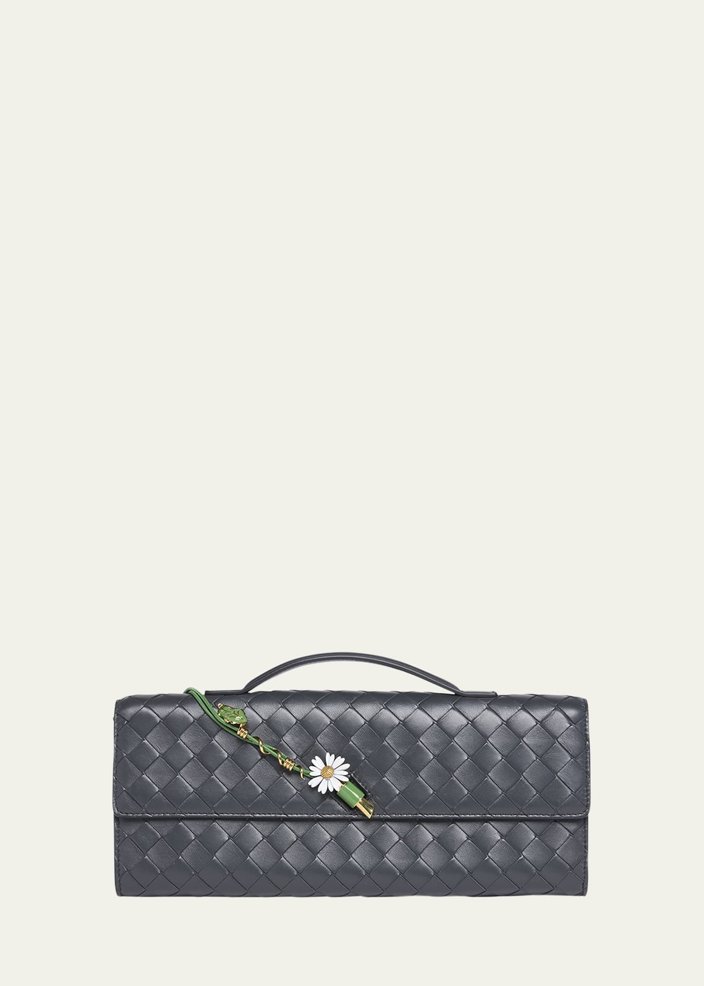 Andiamo Flower-Embellished Leather Clutch Bag - 1