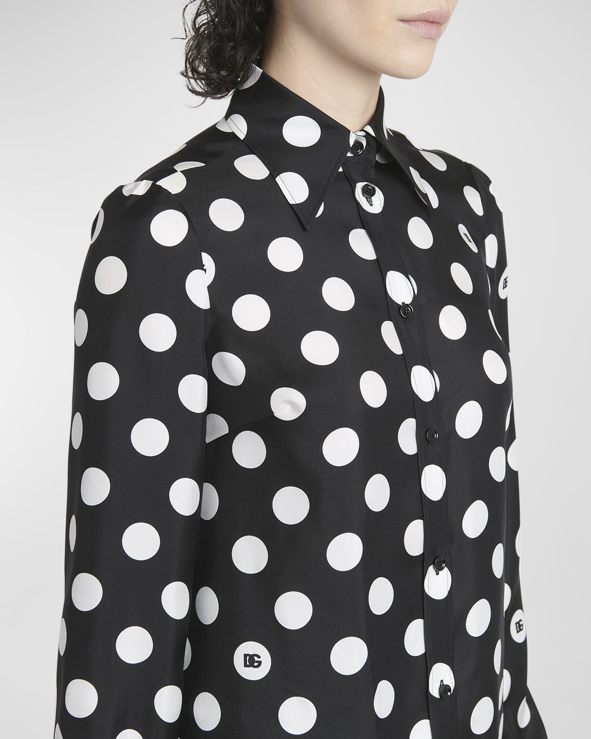 DG Polka-Dot Print Long-Sleeve Silk Twill Shirt - 5