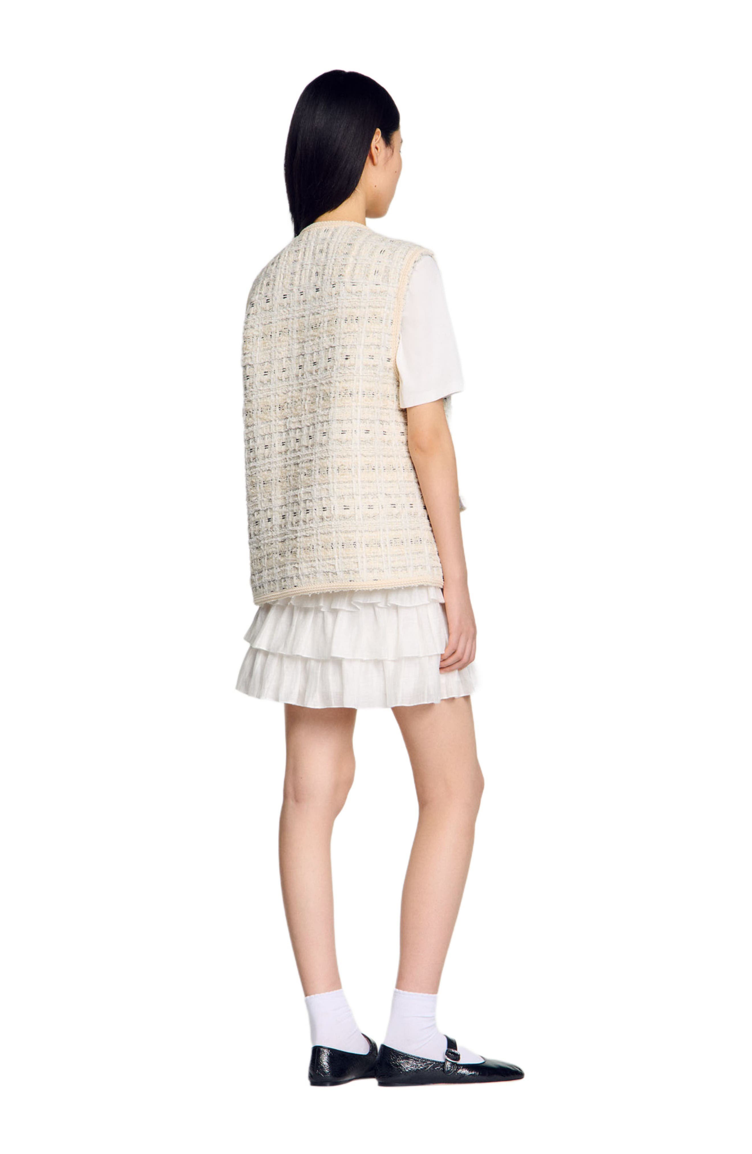 SANDRO Sleeveless tweed jacket in Ecru /Lurex at Nordstrom - 2