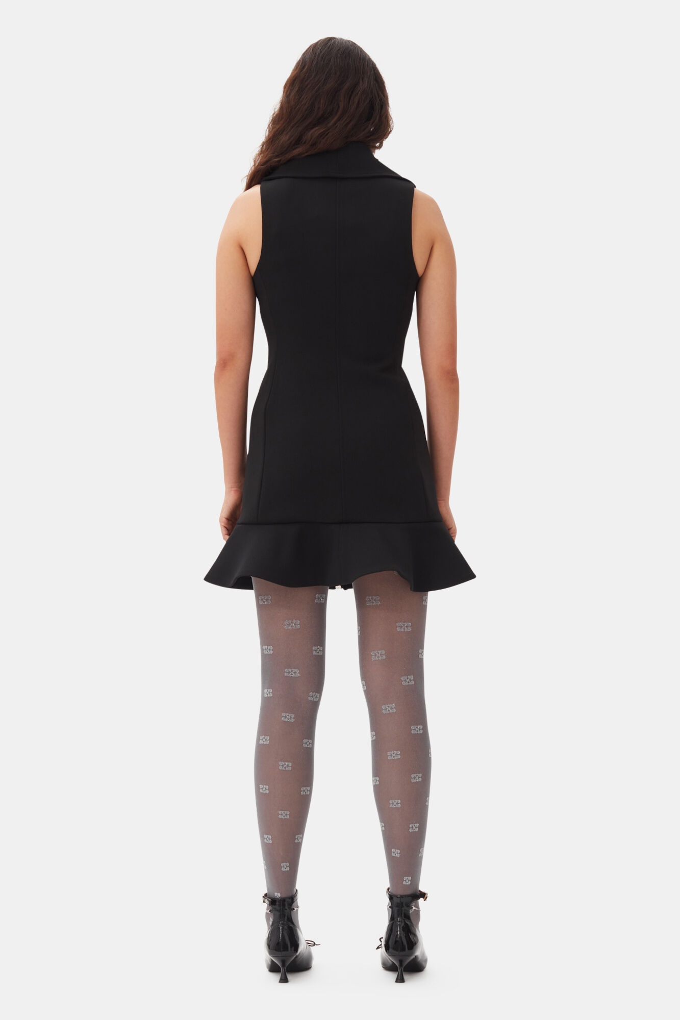BLACK BONDED CREPE MINI DRESS - 5
