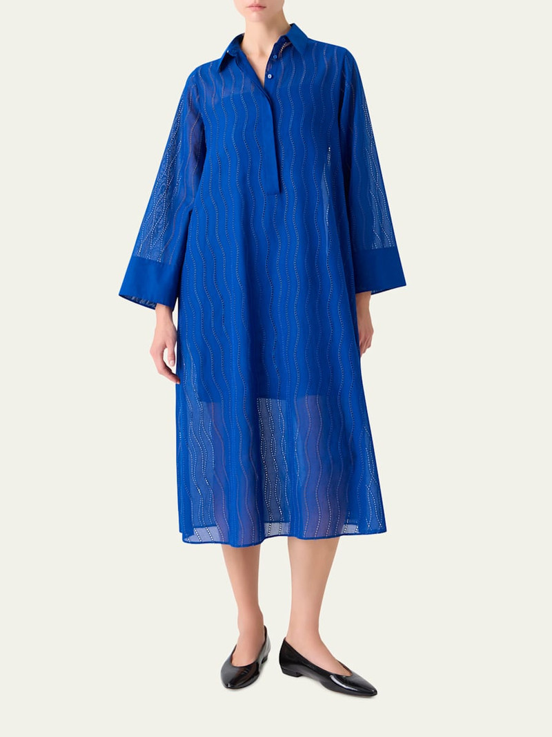 AKRIS Wave Broderie Anglaise Cotton Voile Midi Shirtdress outlook